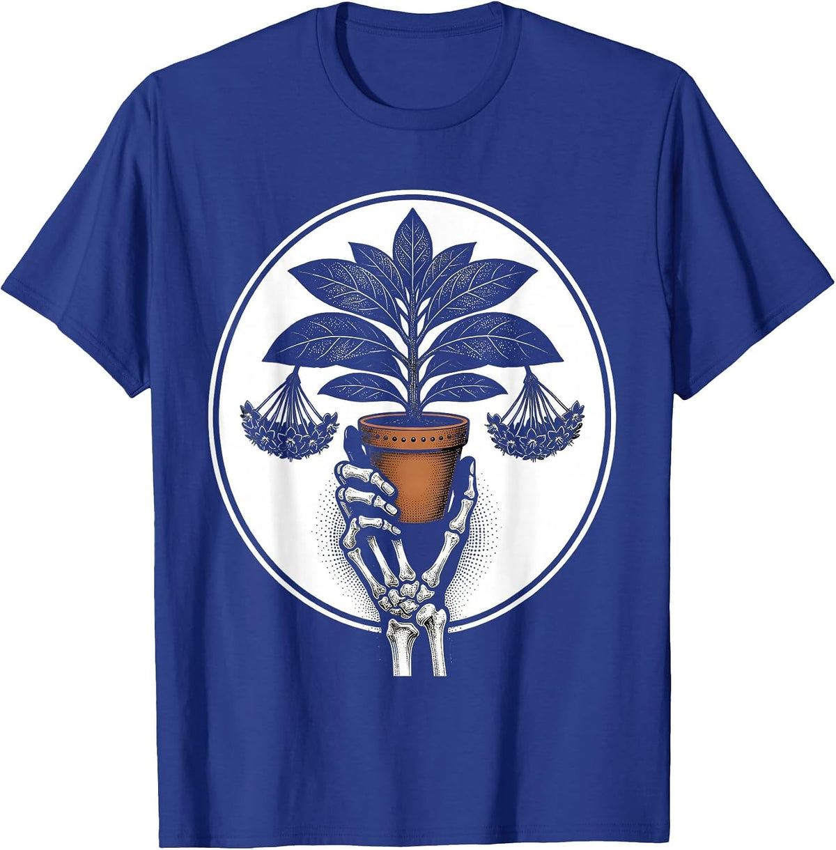 Men's Skeletal Hand Hoya Blackwork Plant Lover Grunge Humor T-Shirt - Royal Blue