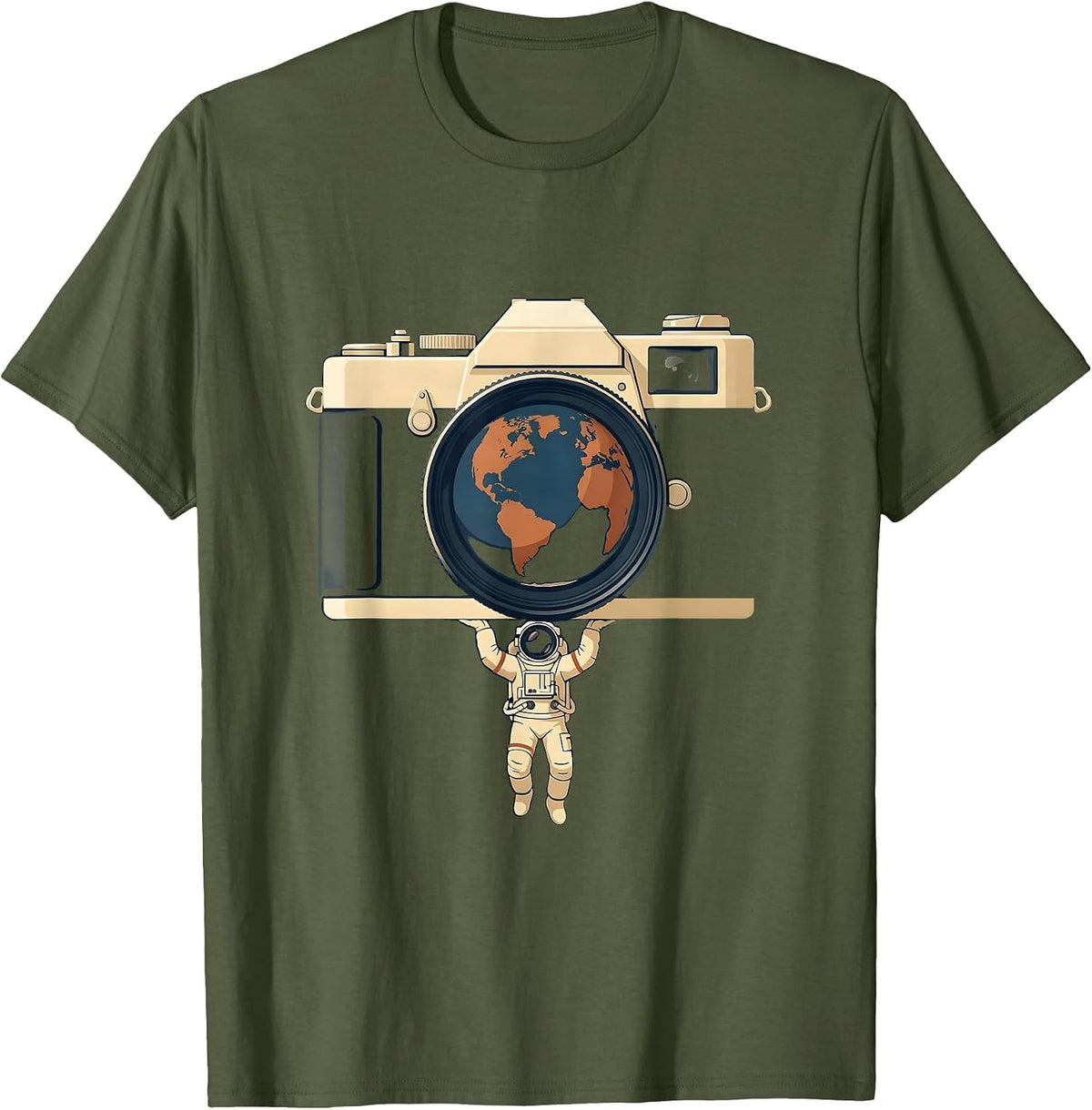 Men's Astronaut Photographer Floating in Orbit T-Shirt - Olive Green