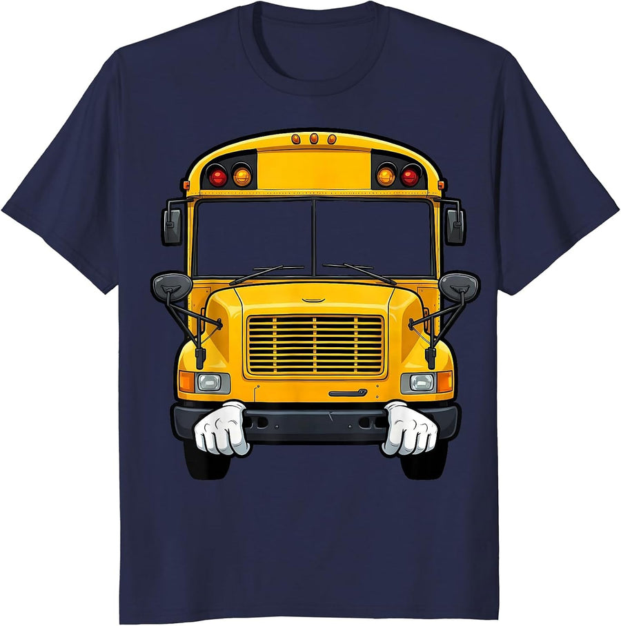 Cartoon School Bus Funny Halloween Costume Driver T-Shirt - Navy Blue