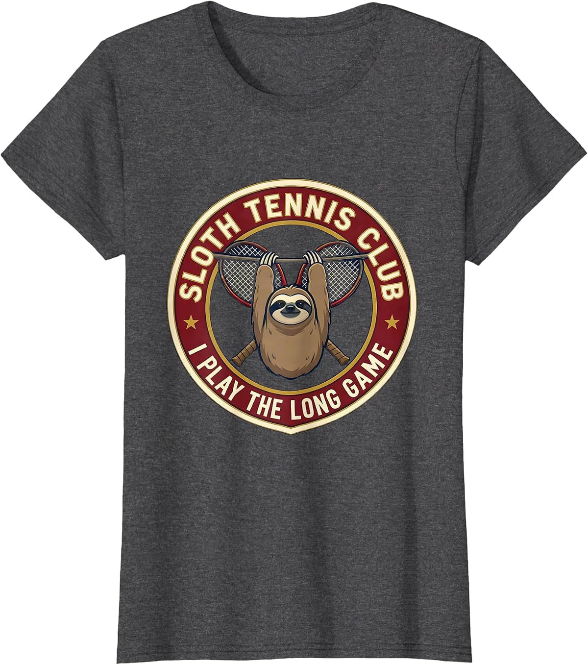 Women's SLOTH TENNIS CLUB I PLAY THE LONG GAME Funny Sloth Lover T-Shirt - Dark Heather Grey