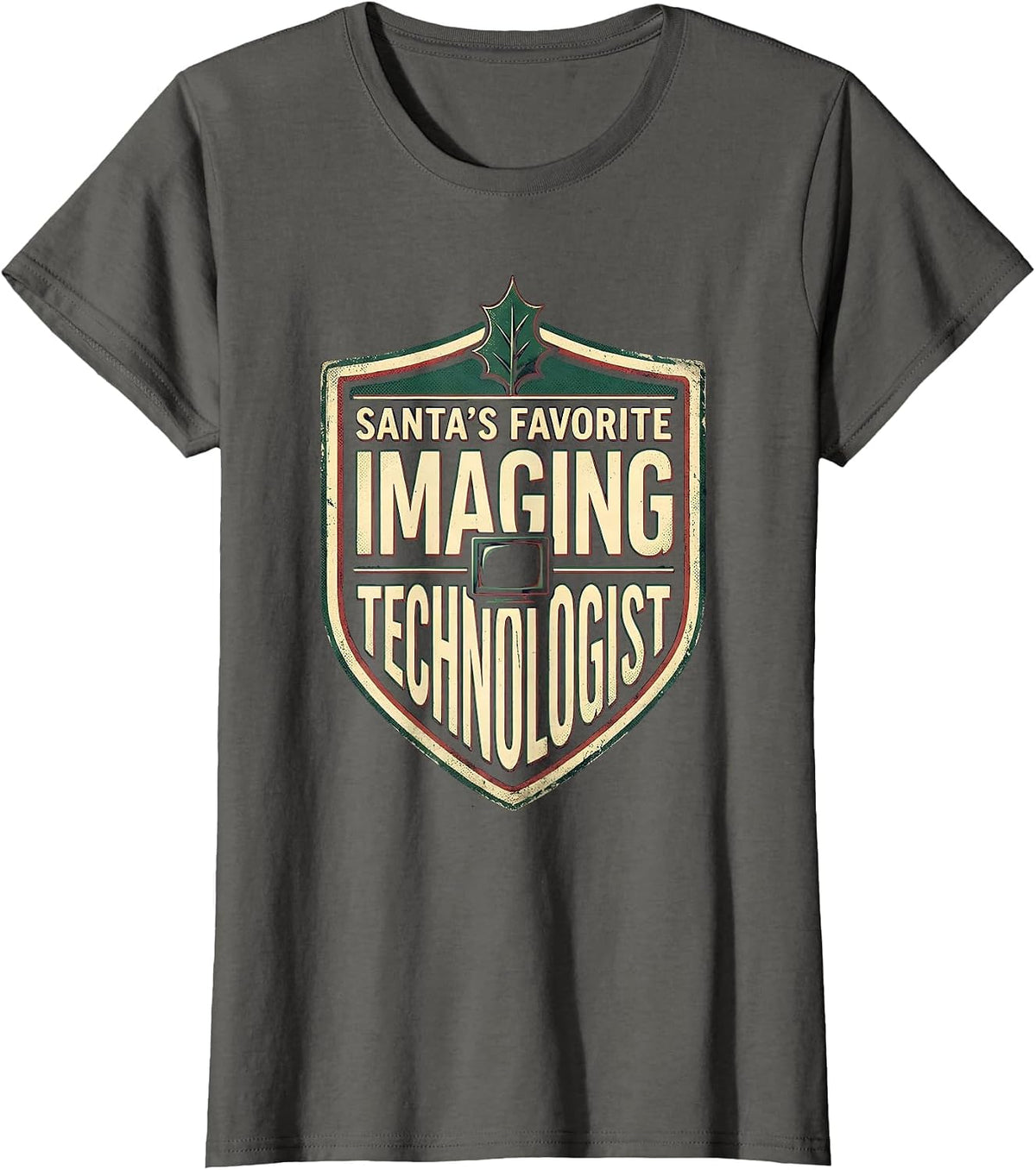 Women's Santa's Favorite Imaging Technologist Vintage Medical Tech T-Shirt - Asphalt Grey