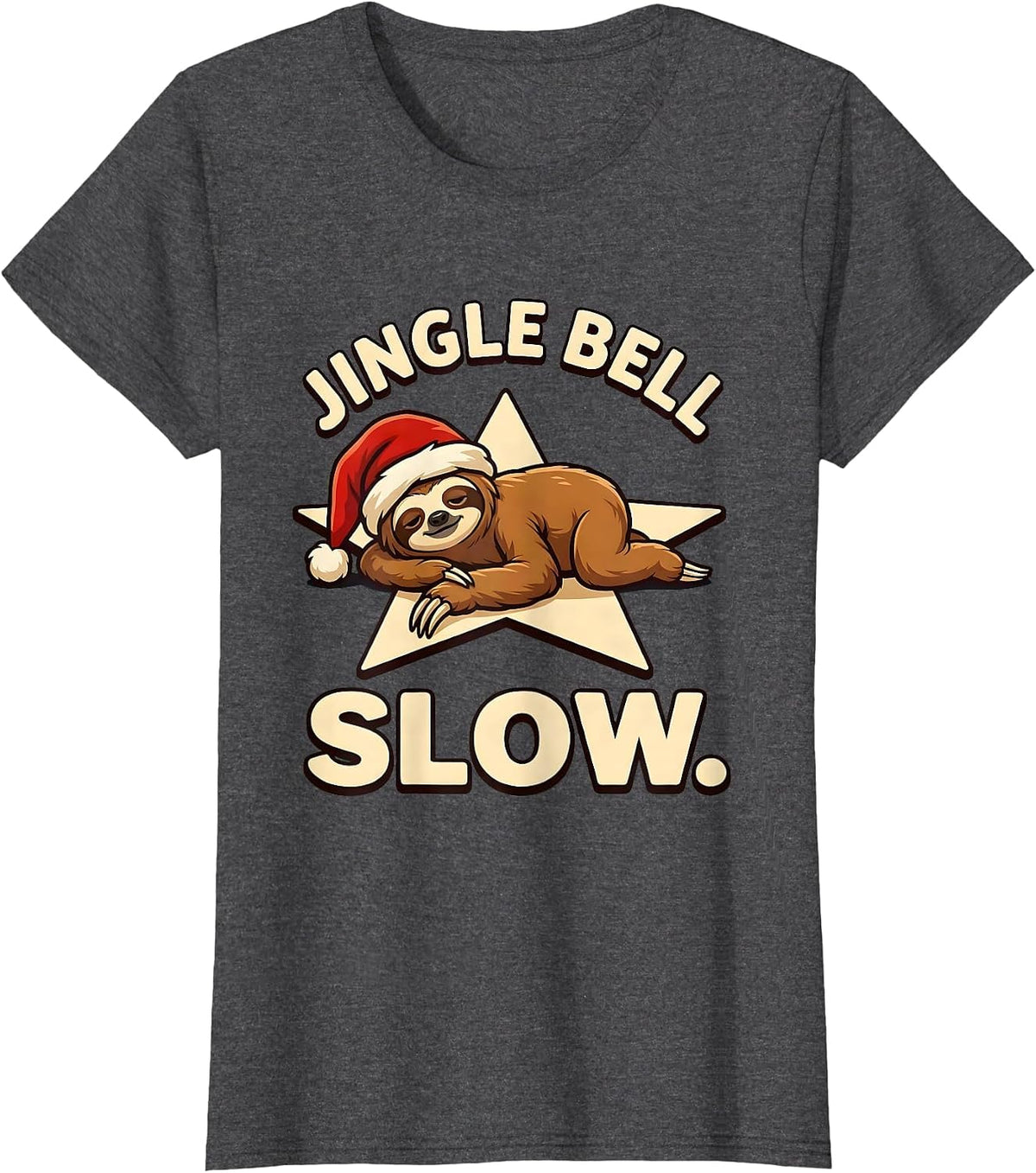 Women's Jingle Bell Slow Funny Sloth Lover Christmas Ugly Sweater T-Shirt - Dark Heather Grey