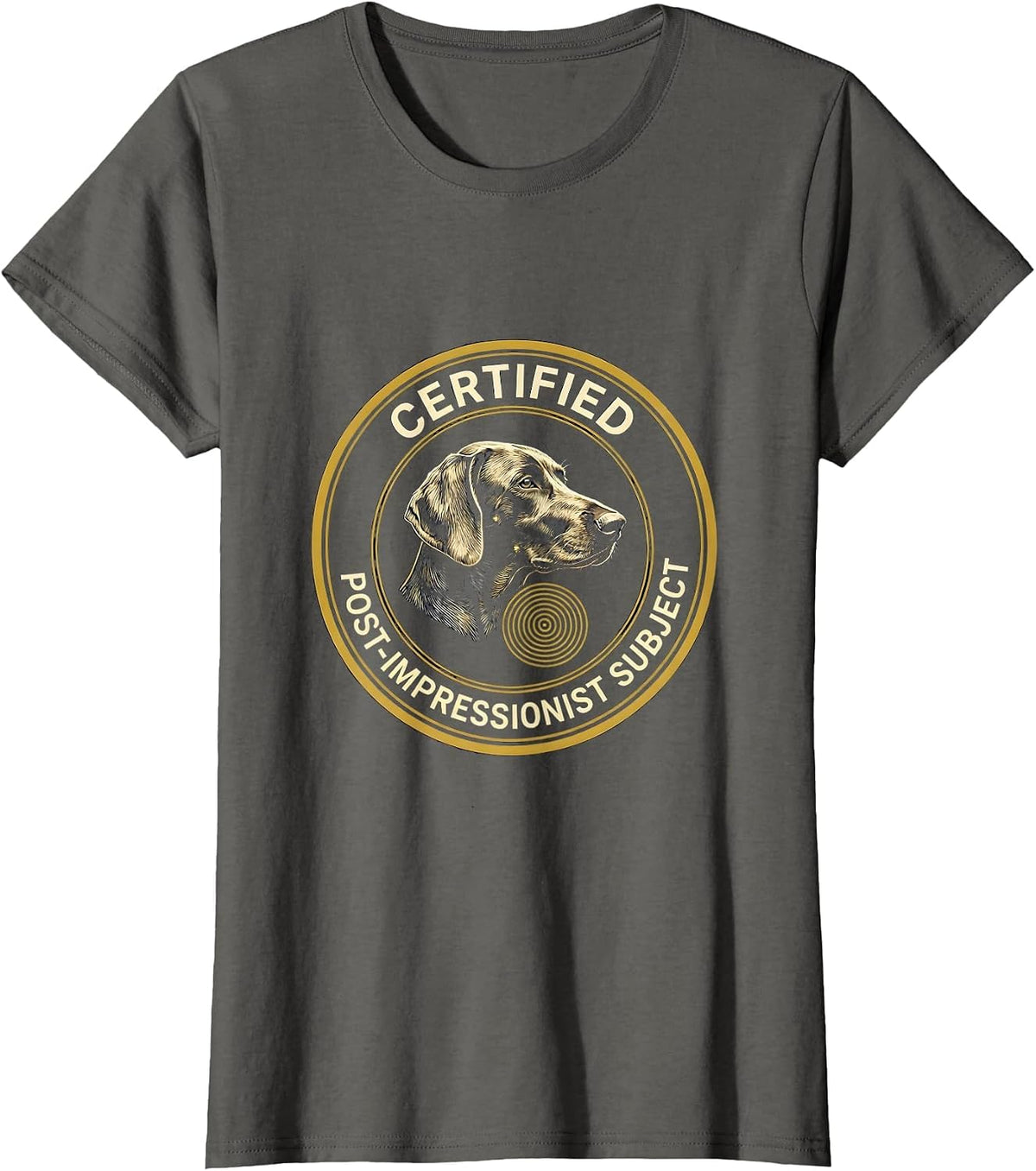 Women's Certified Post-Impressionist Subject Dog Lover Whimsical Art T-Shirt - Asphalt Grey