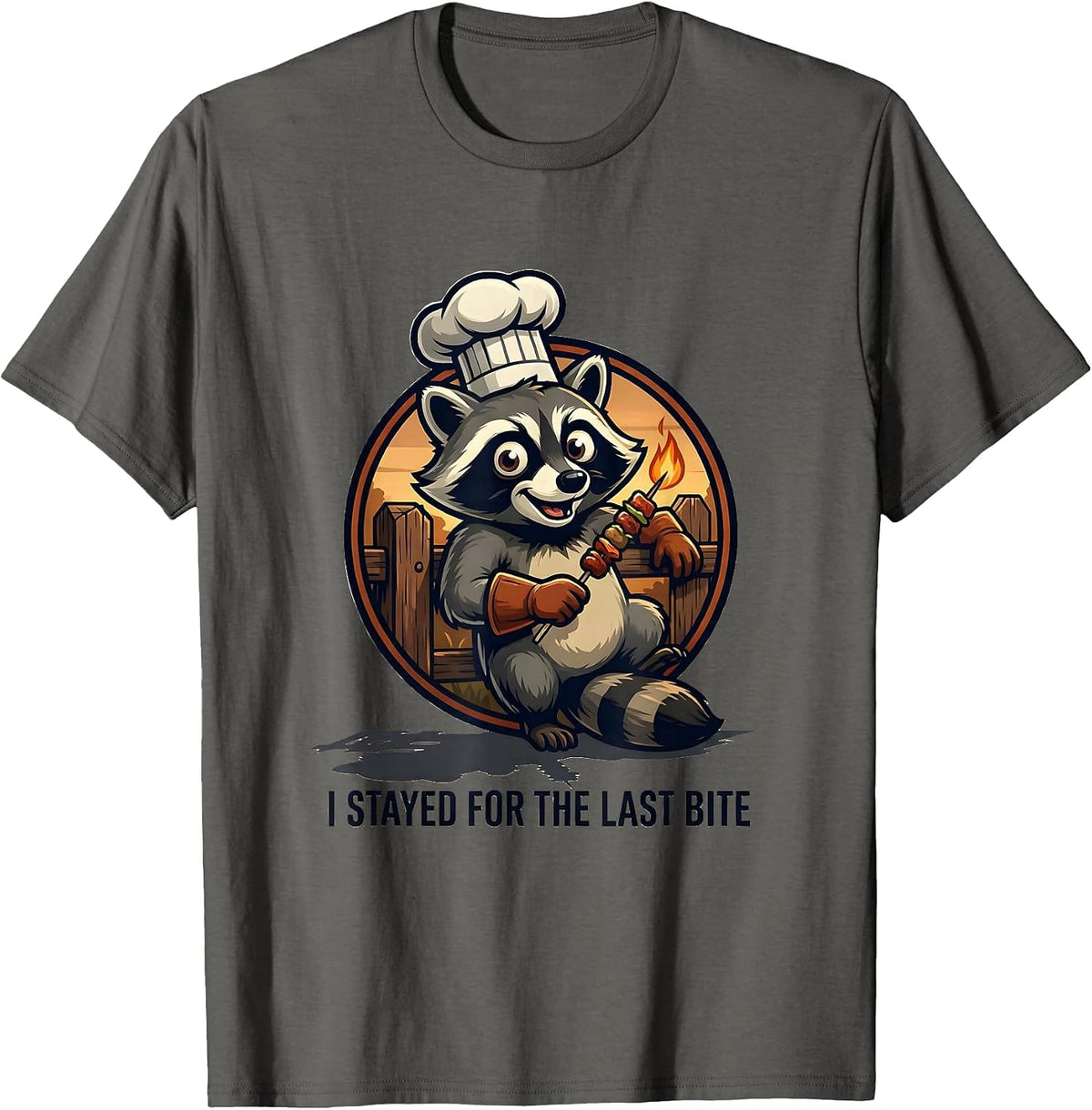 I Stayed For The Last Bite Retro Chef Raccoon BBQ Humor T-Shirt - Asphalt Grey