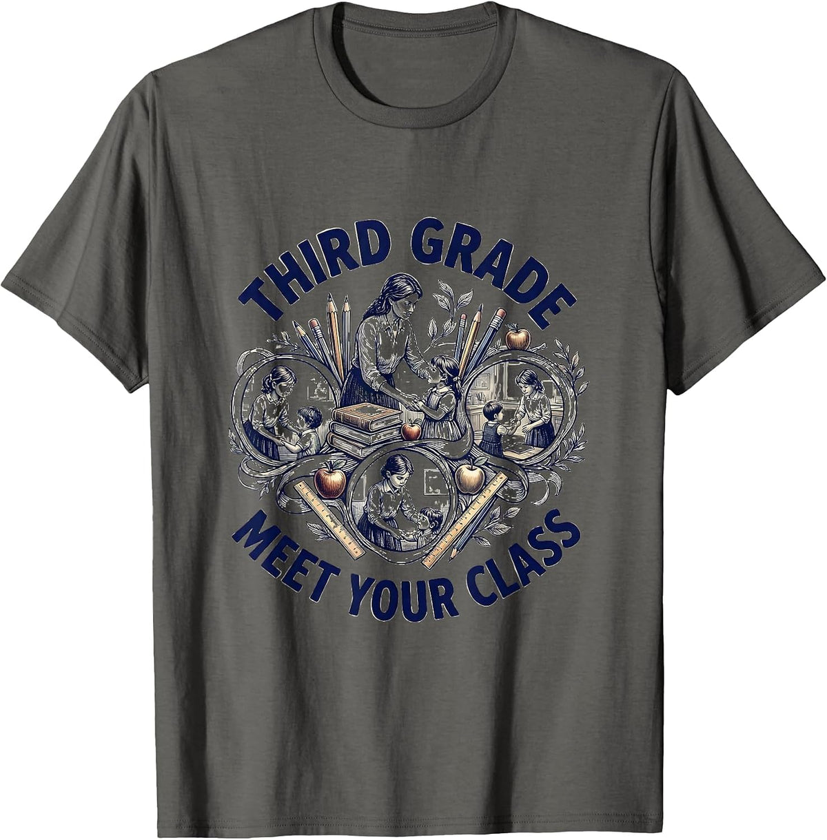 Men's Third Grade Meet Your Class Funny Teacher Team Back To T-Shirt - Asphalt Grey