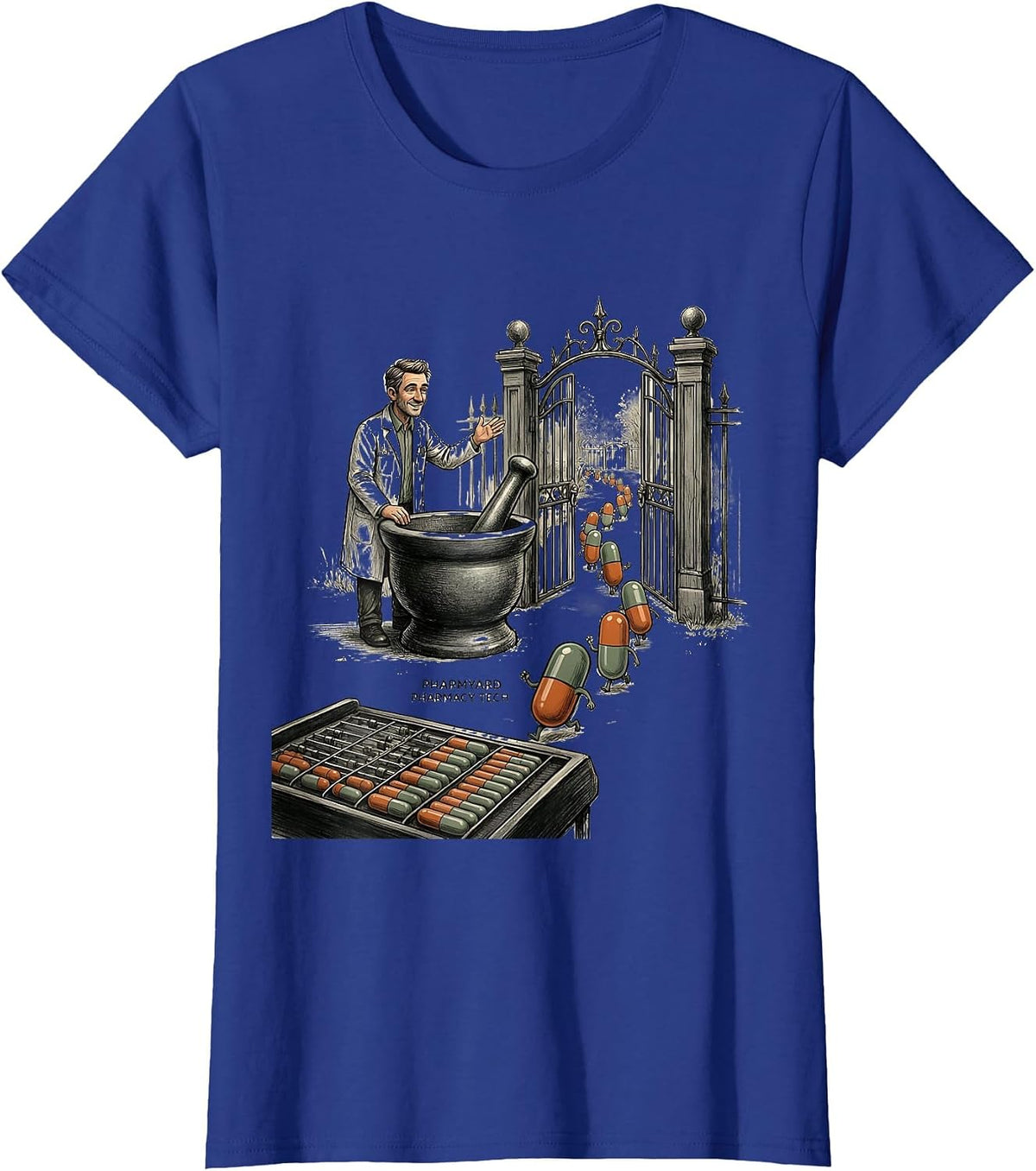 Women's Pharmyard Pharmacy Tech Funny Pharmacy Technician Pun T-Shirt - Royal Blue