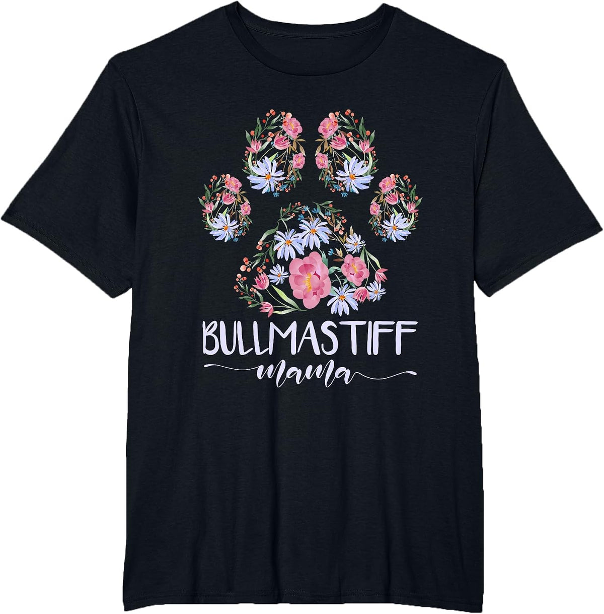 Dog Paw Flowers Bullmastiff Mama T-Shirt - Black