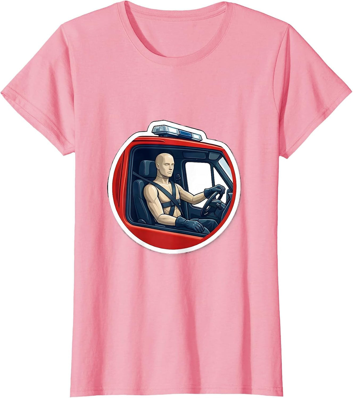 Women's Ambulance Cab Calm Medic Sticker Style EMT Paramedic T-Shirt - Pink