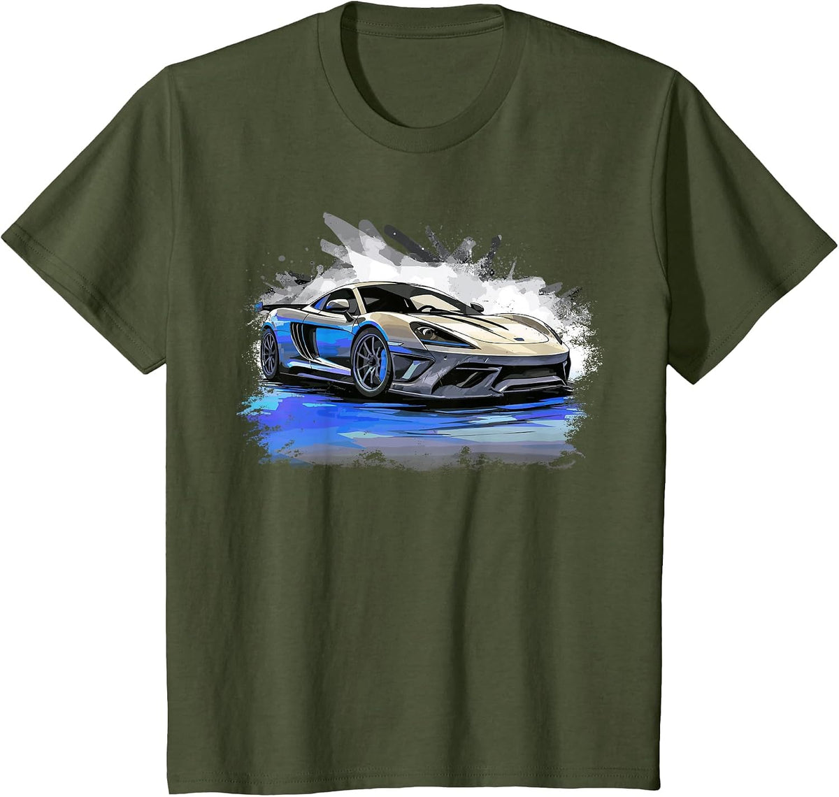 Supercar Sports Car Exotic Concept Art Hypercar Boys Graphic T-Shirt - Olive Green