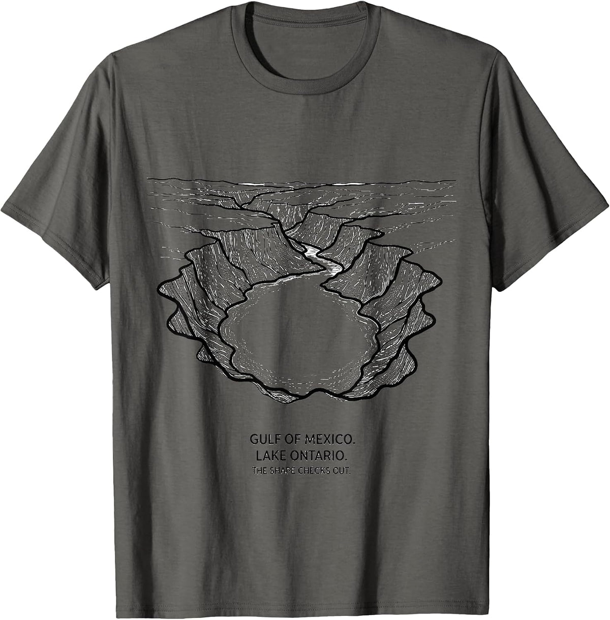 Gulf of Mexico. Lake Ontario. The Shape Checks Out. T-Shirt - Asphalt Grey