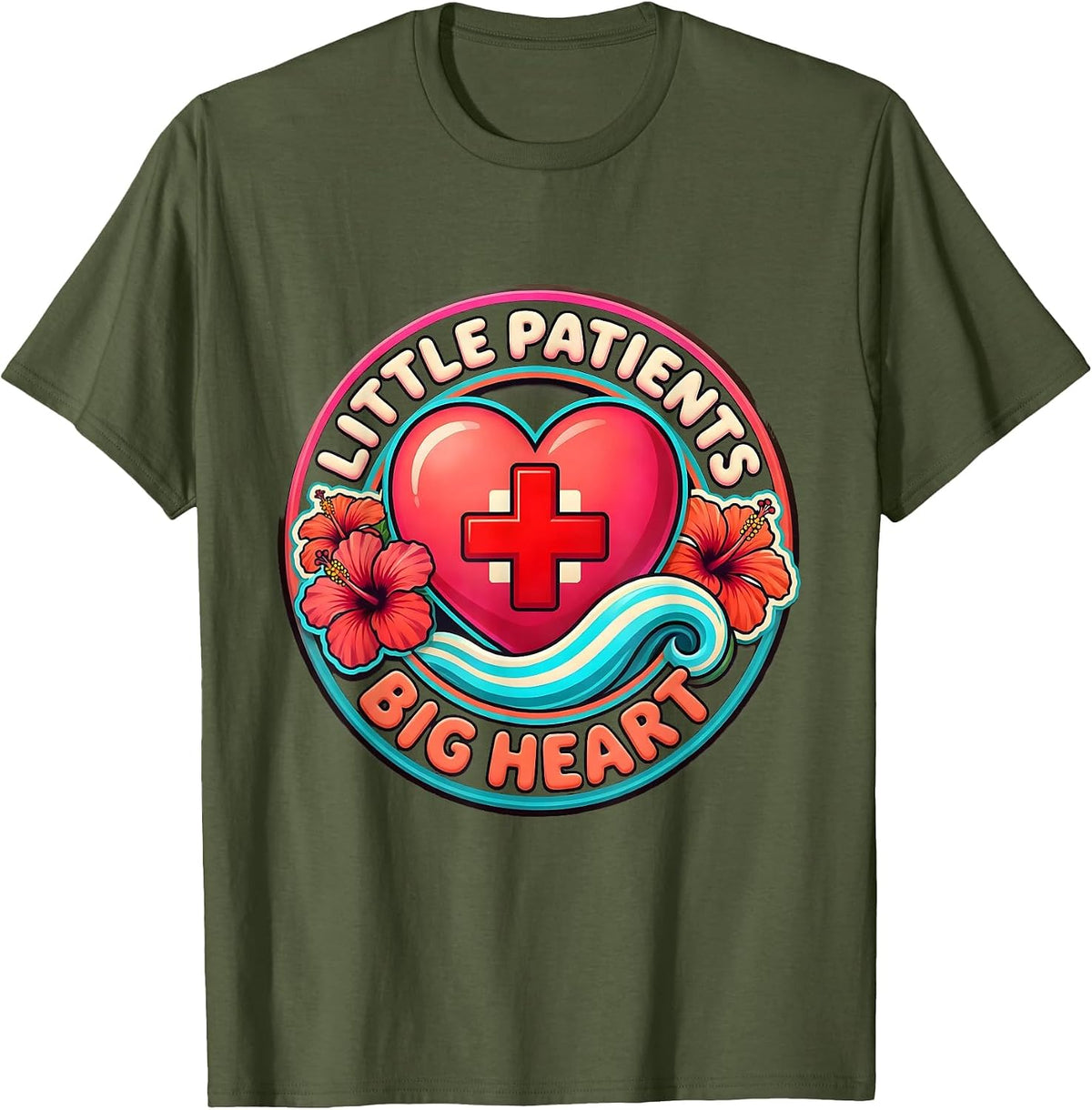Men's Little Patients Big Heart School Nurse Design T-Shirt - Olive Green