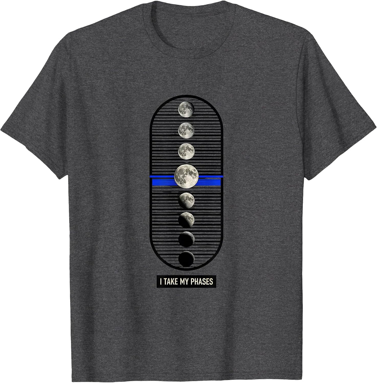 Men's I Take My Phases Disrupted Stripe Celestial Astrology T-Shirt - Dark Heather Grey