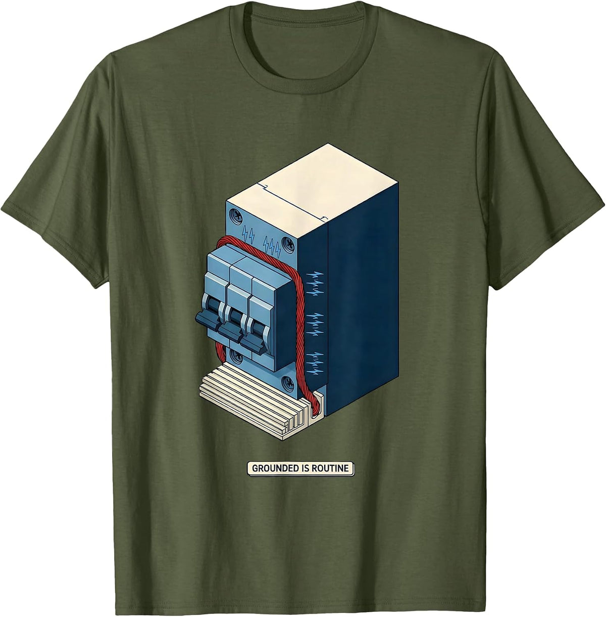 Men's Grounded Is Routine Funny Electrician Gift for Dad T-Shirt - Olive Green