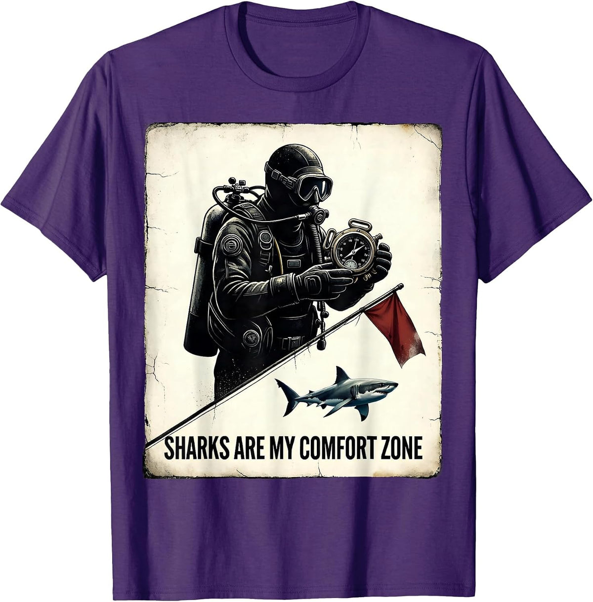 Men's Sharks Are My Comfort Zone Distressed Scuba Diver Humor Gift T-Shirt - Purple