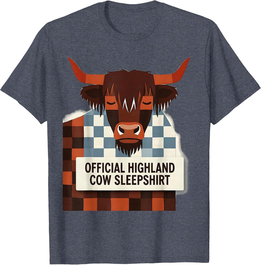 Official Highland Cow Sleepshirt Cozy Novelty Pajama Humor T-Shirt - Heather Blue