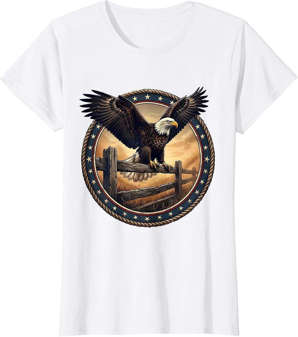 Bald Eagle Perched on Split-Rail Fence T-Shirt - White