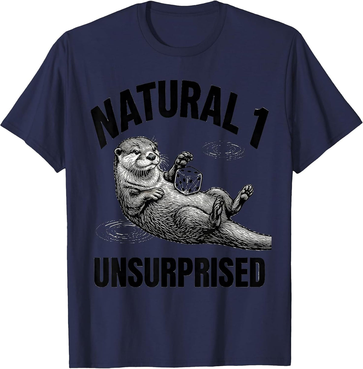 Men's Natural 1 Unsurprised Line Art Otter Gamer Japanese Art T-Shirt - Navy Blue