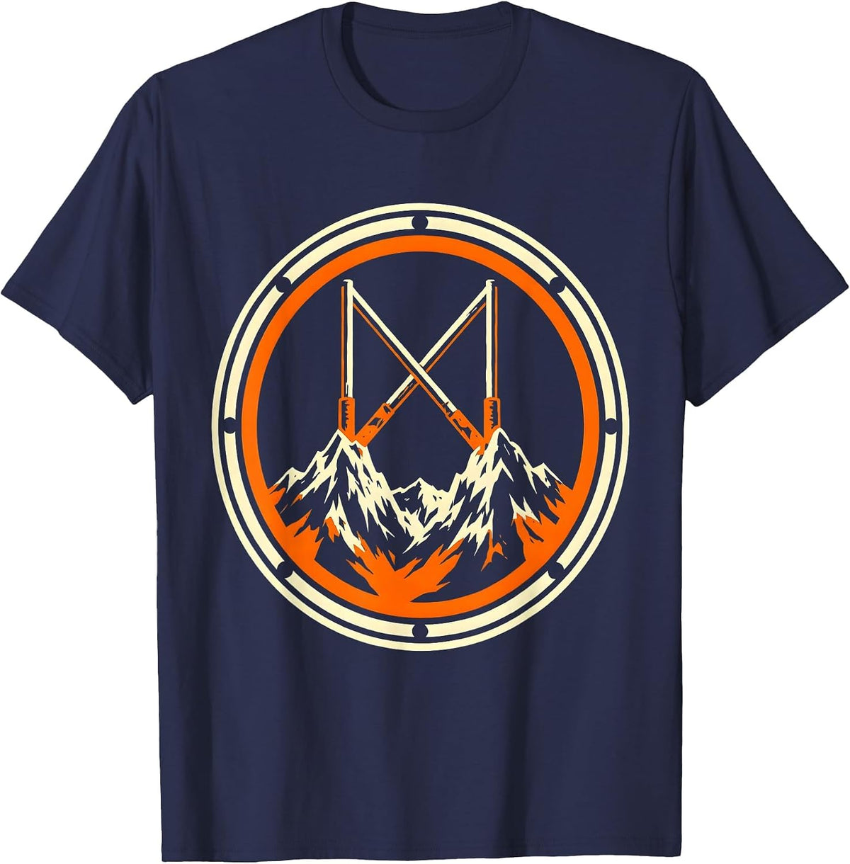 Rugby Posts Mountain Peaks Graphic Design T-Shirt - Navy Blue