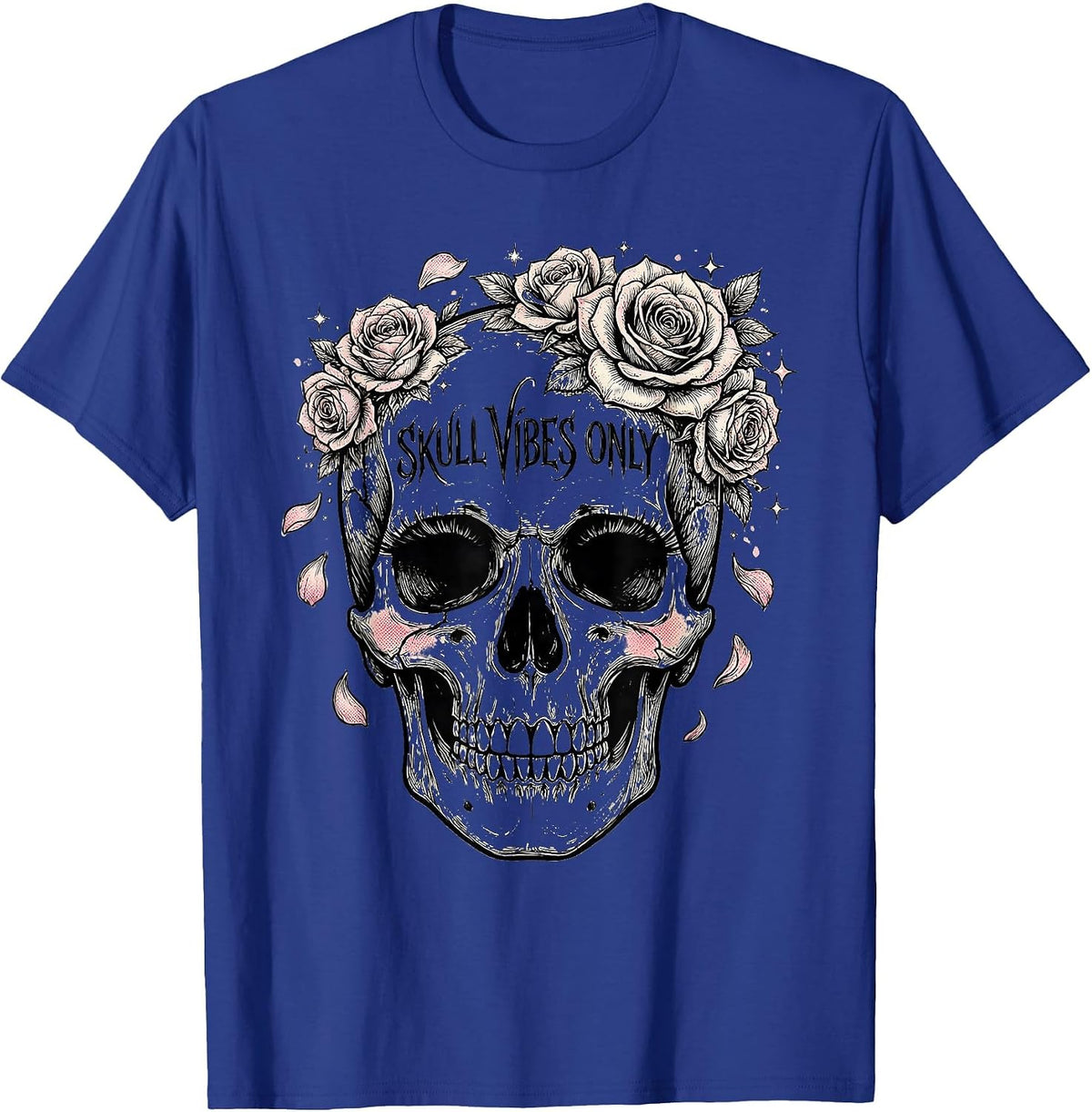 Skull Vibes Only Bold Graphic Design T-Shirt - Royal Blue