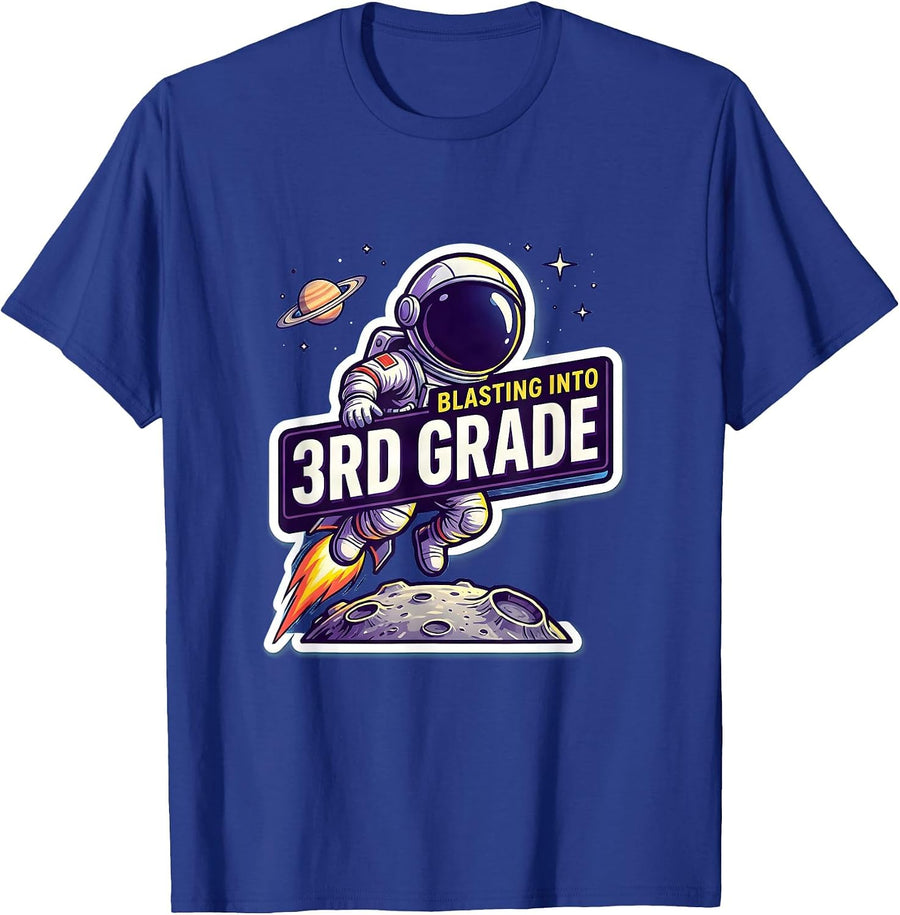 Blasting Into 3rd Grade Playful Astronaut Back To School T-Shirt - Royal Blue