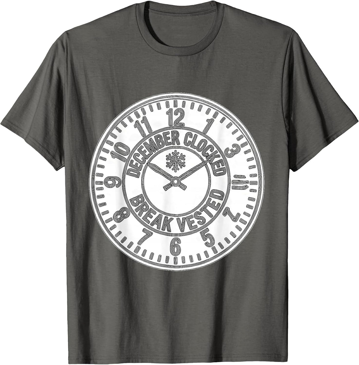 December Clocked Break Vested Funny Teacher Christmas Break T-Shirt - Asphalt Grey