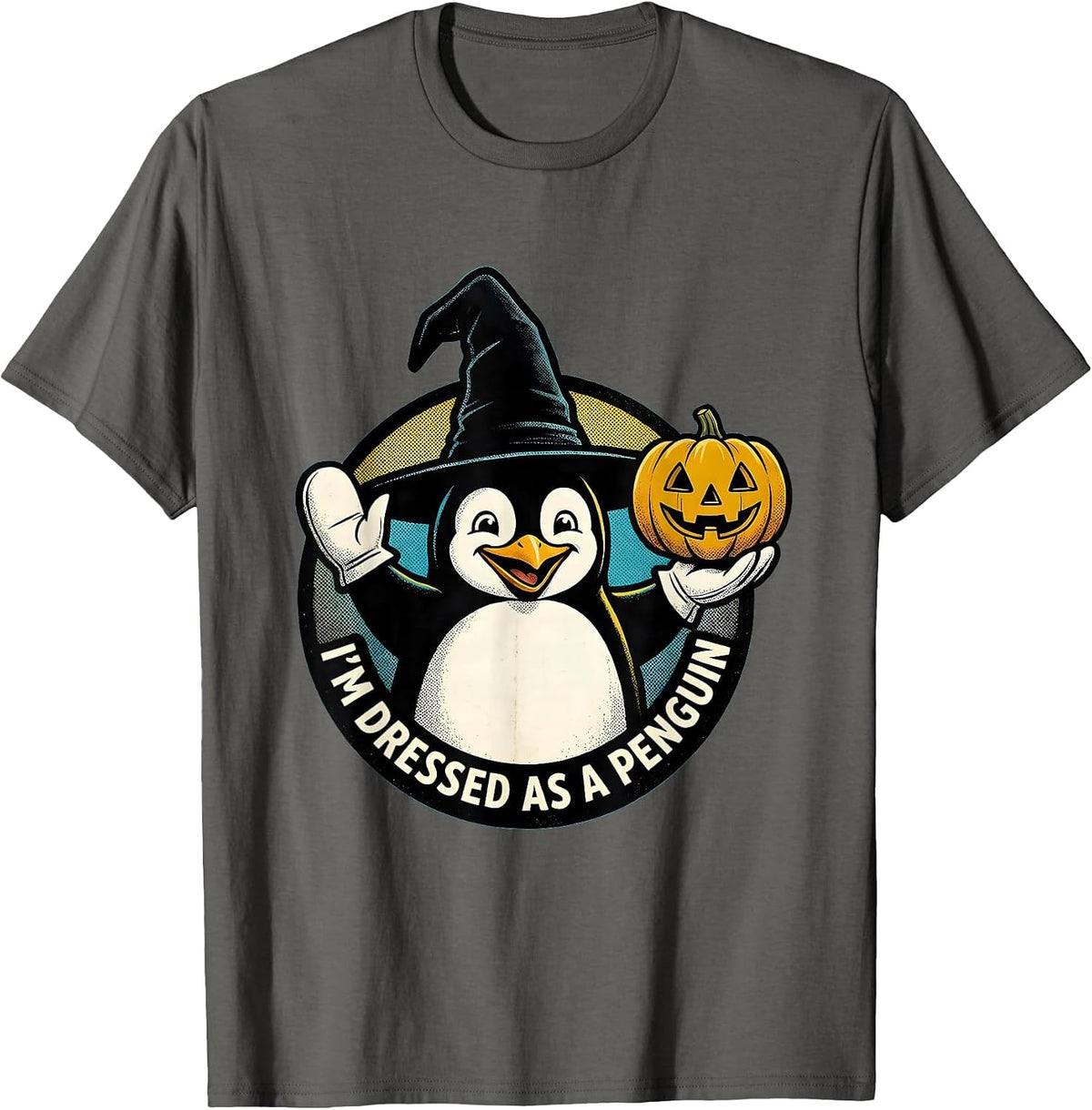 I'm Dressed as a Penguin Retro Cartoon Halloween Witch Hat T-Shirt - Asphalt Grey