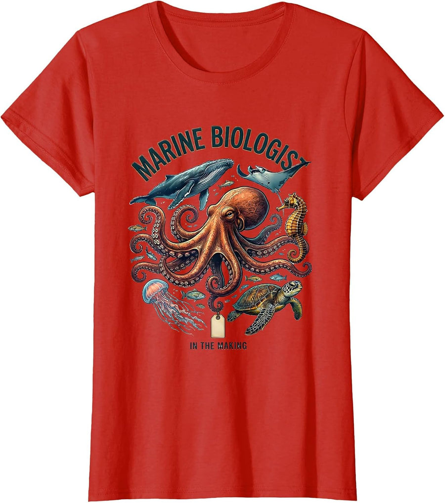 Women's Marine Biologist In The Making Octopus Sea Creature Nature T-Shirt - Red