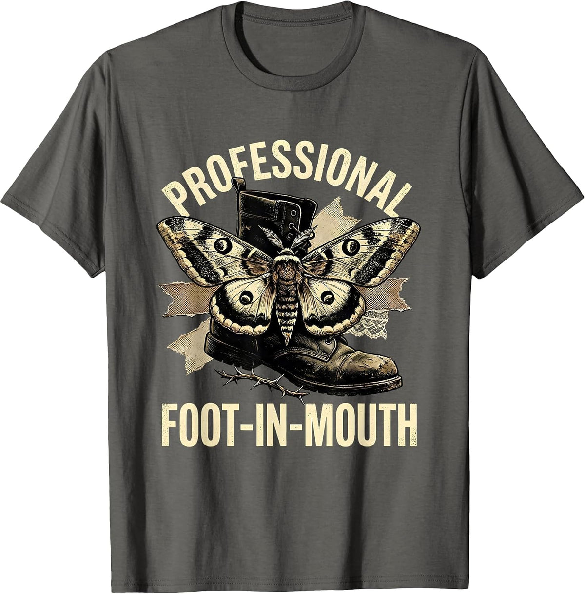 Men's Professional Foot-in-Mouth Embarrassing Humor Design T-Shirt - Asphalt Grey