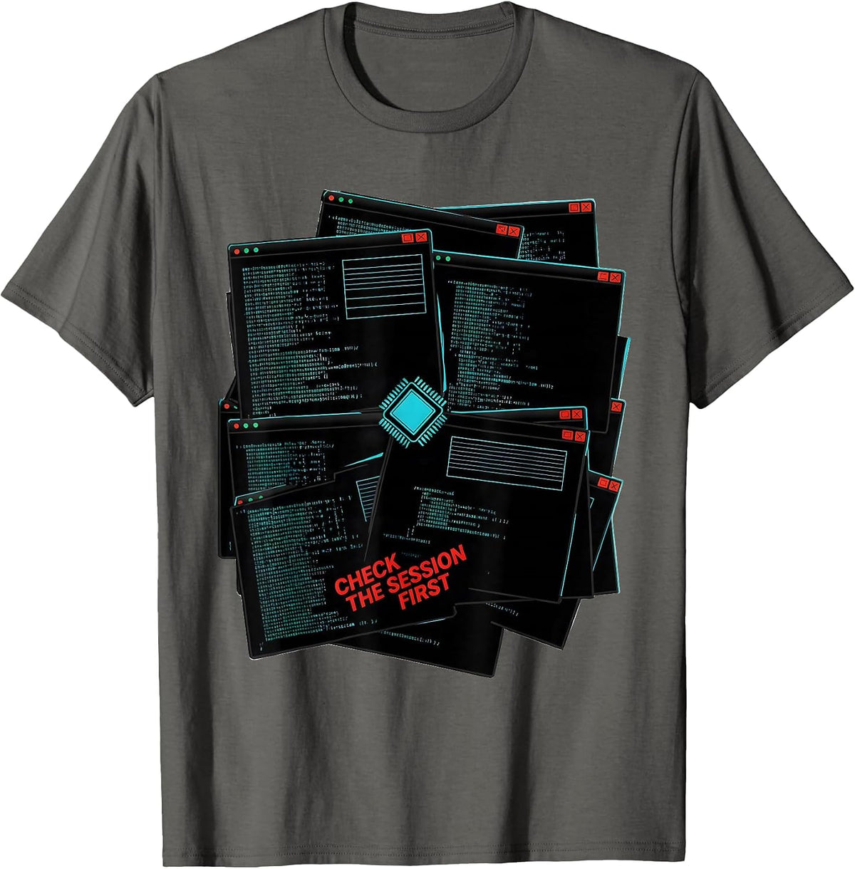 Men's Check The Session First Funny IT Support Programmer Tech T-Shirt - Asphalt Grey