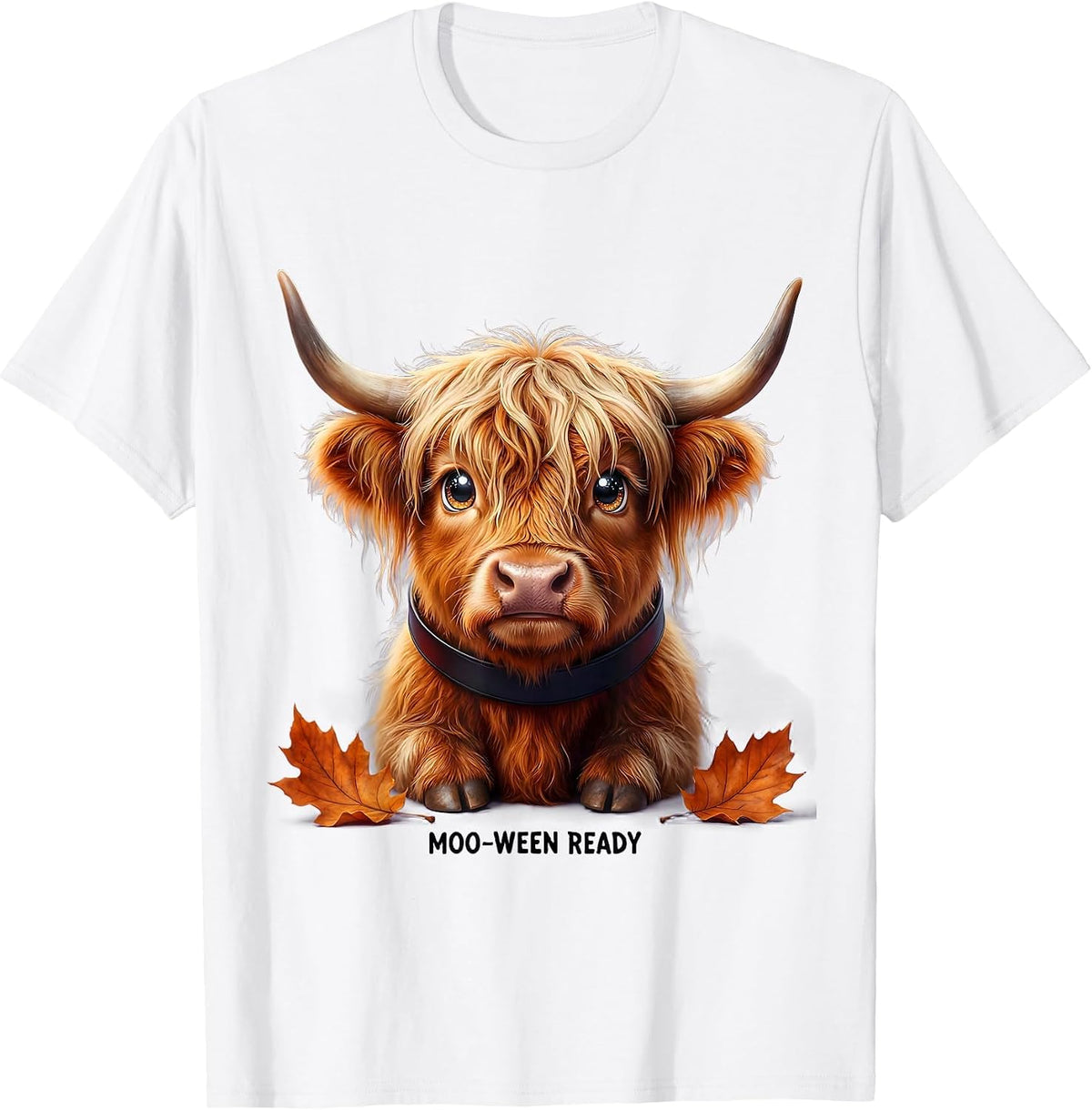 Moo-ween Ready Cute Highland Cow Halloween Fall Costume T-Shirt - White