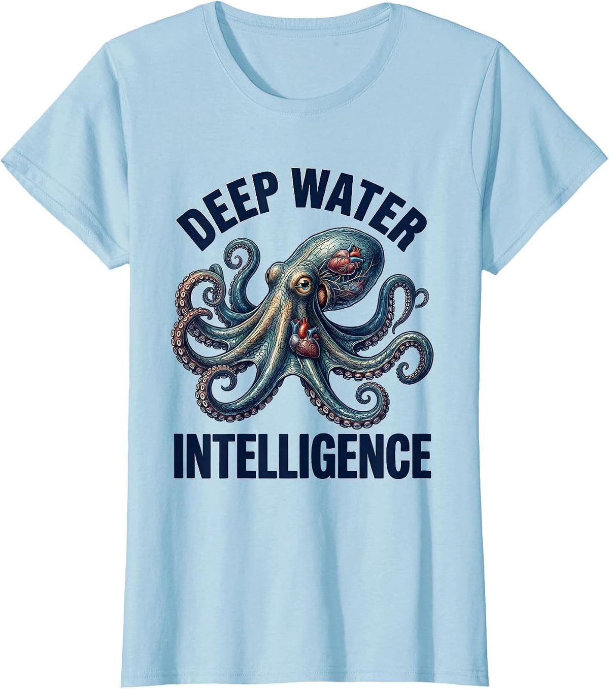 Deep Water Intelligence Botanical Octopus Sea Creature Humor T-Shirt - Baby Blue