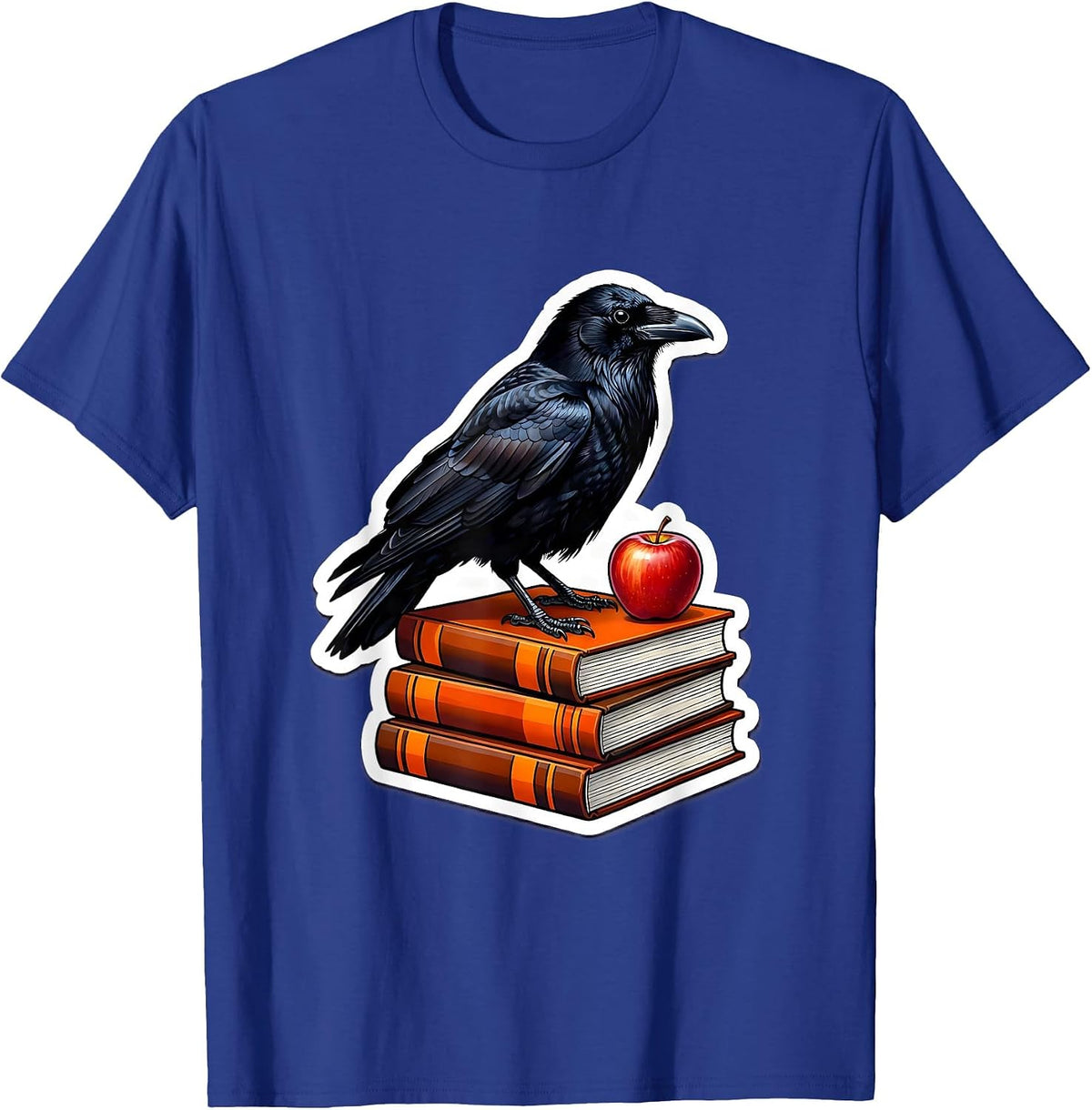 Halloween Crow on Textbooks Teacher Design T-Shirt - Royal Blue