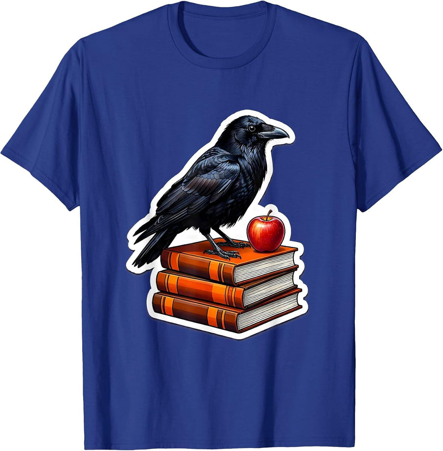 Halloween Crow on Textbooks Teacher Design T-Shirt - Royal Blue