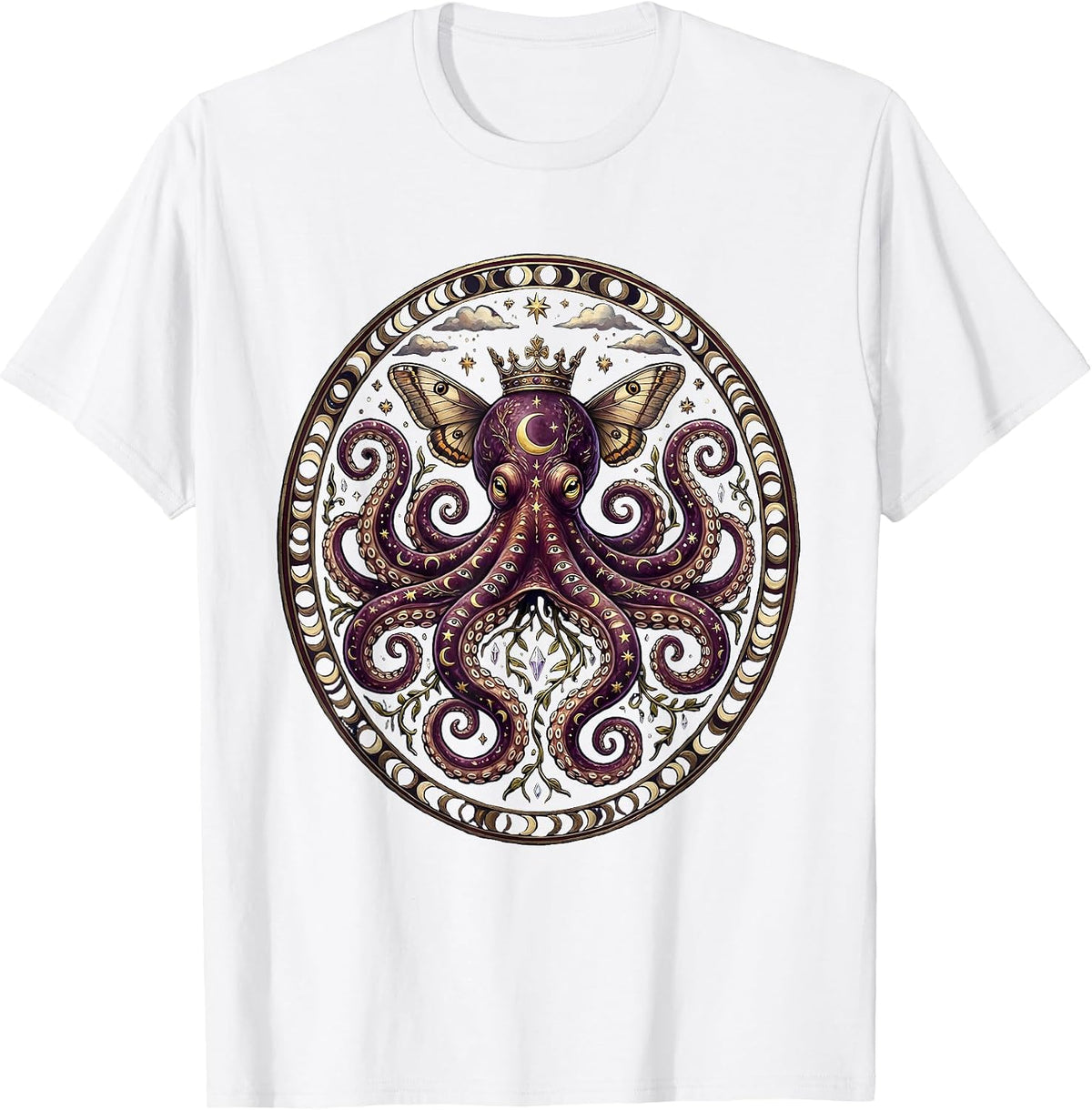 Men's Regal Octopus Wearing a Tiny Golden Crown T-Shirt - White