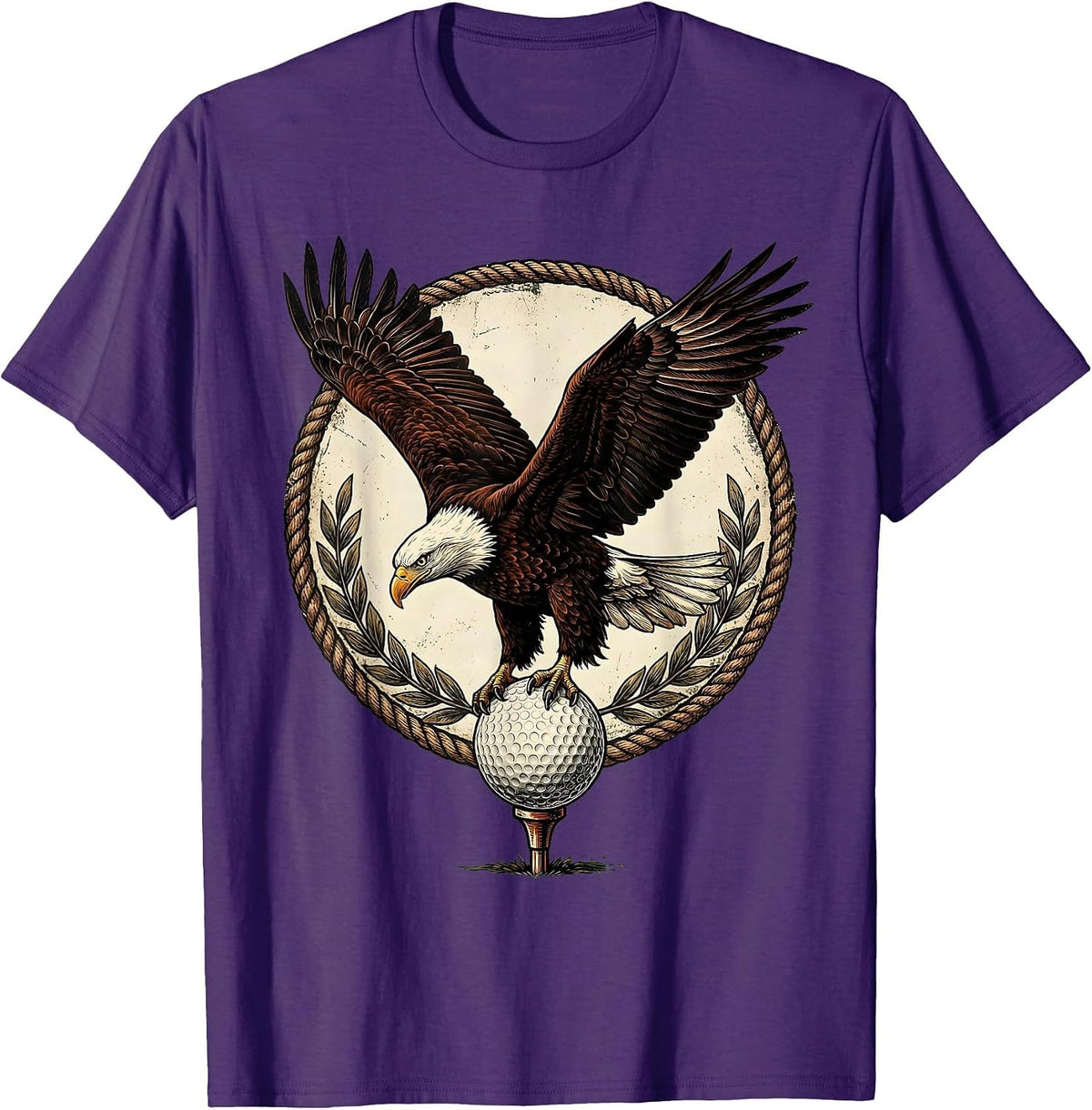 Bald Eagle Golf Dive Graphic Tee T-Shirt - Purple