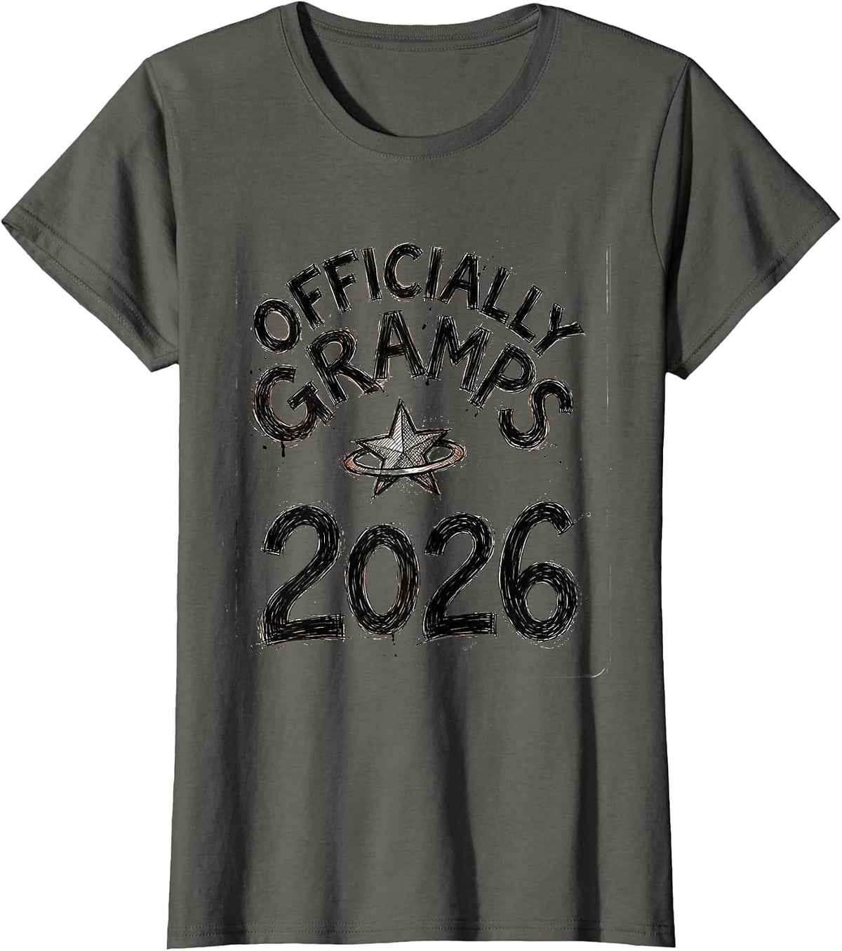 Women's Officially Gramps 2026 Hand Sketched Grandpa Gift Christmas T-Shirt - Asphalt Grey