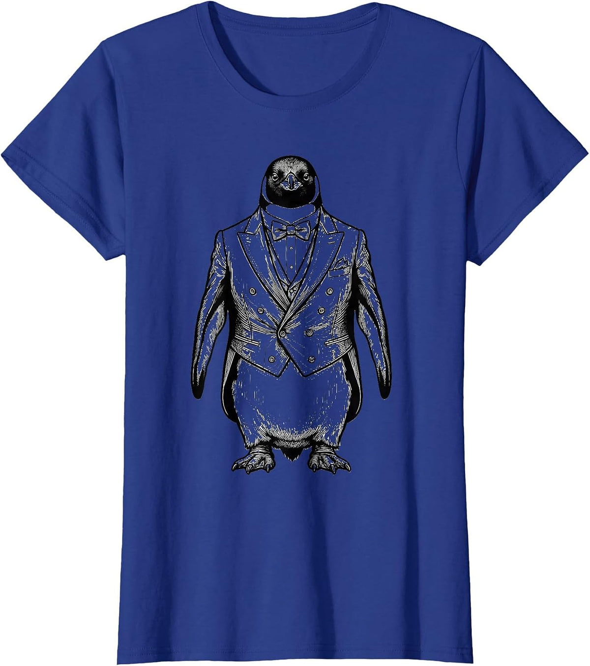 Women's Dapper Penguin in Elegant Black Tuxedo T-Shirt - Royal Blue