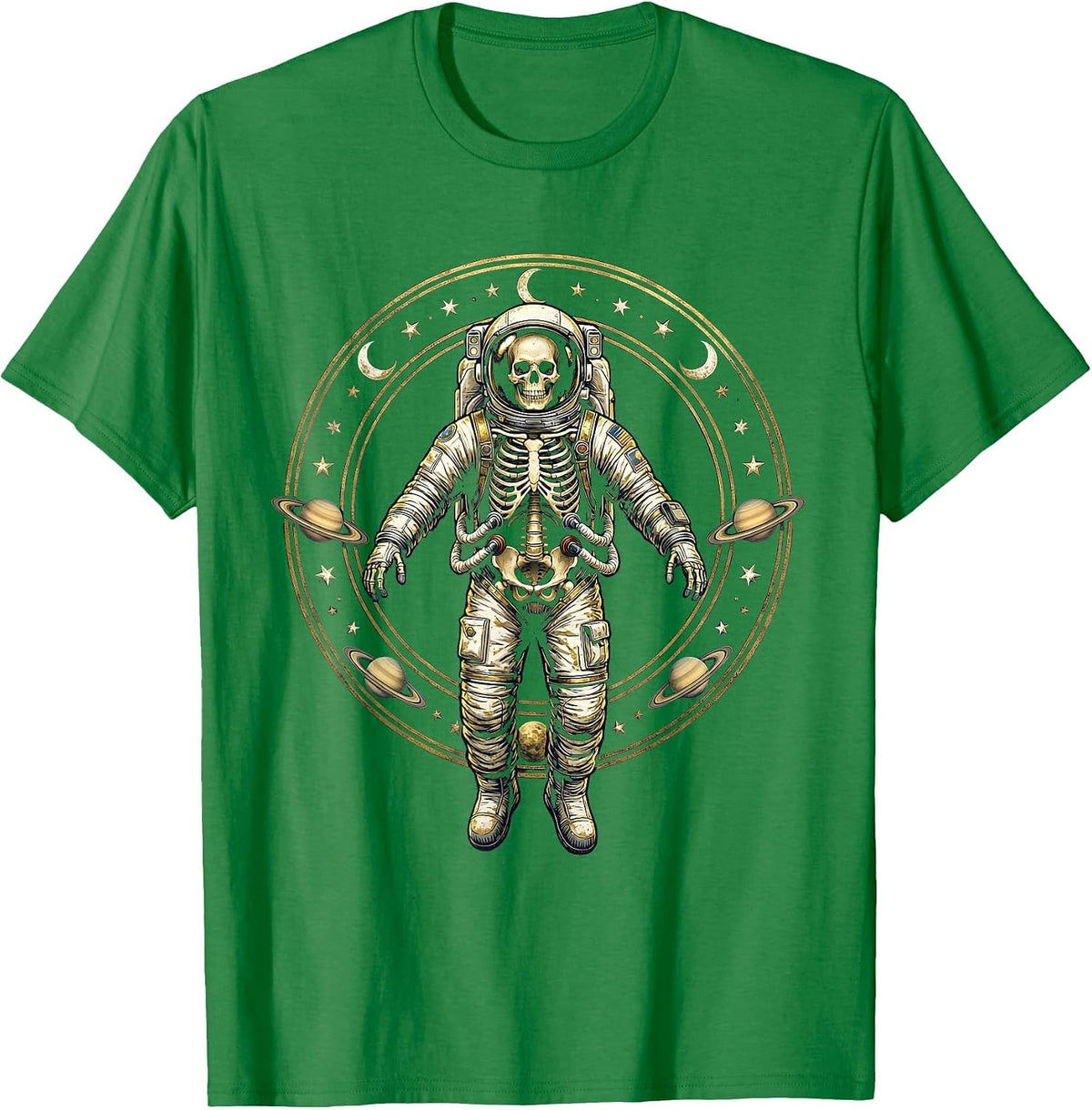 Men's Skeleton Astronaut Floating in Deep Space T-Shirt - Kelly Green