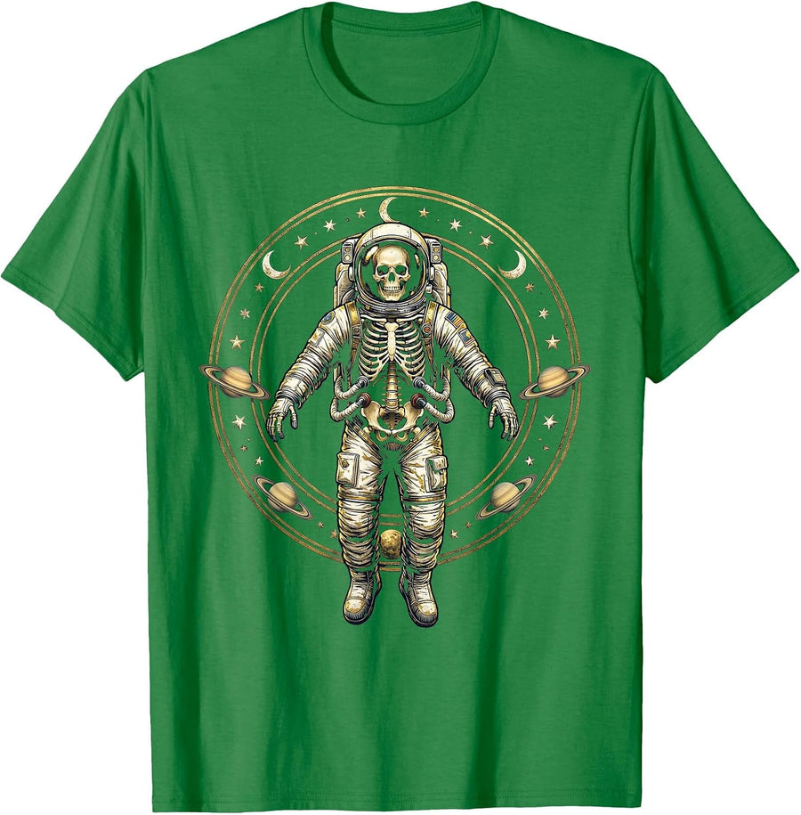 Men's Skeleton Astronaut Floating in Deep Space T-Shirt - Kelly Green