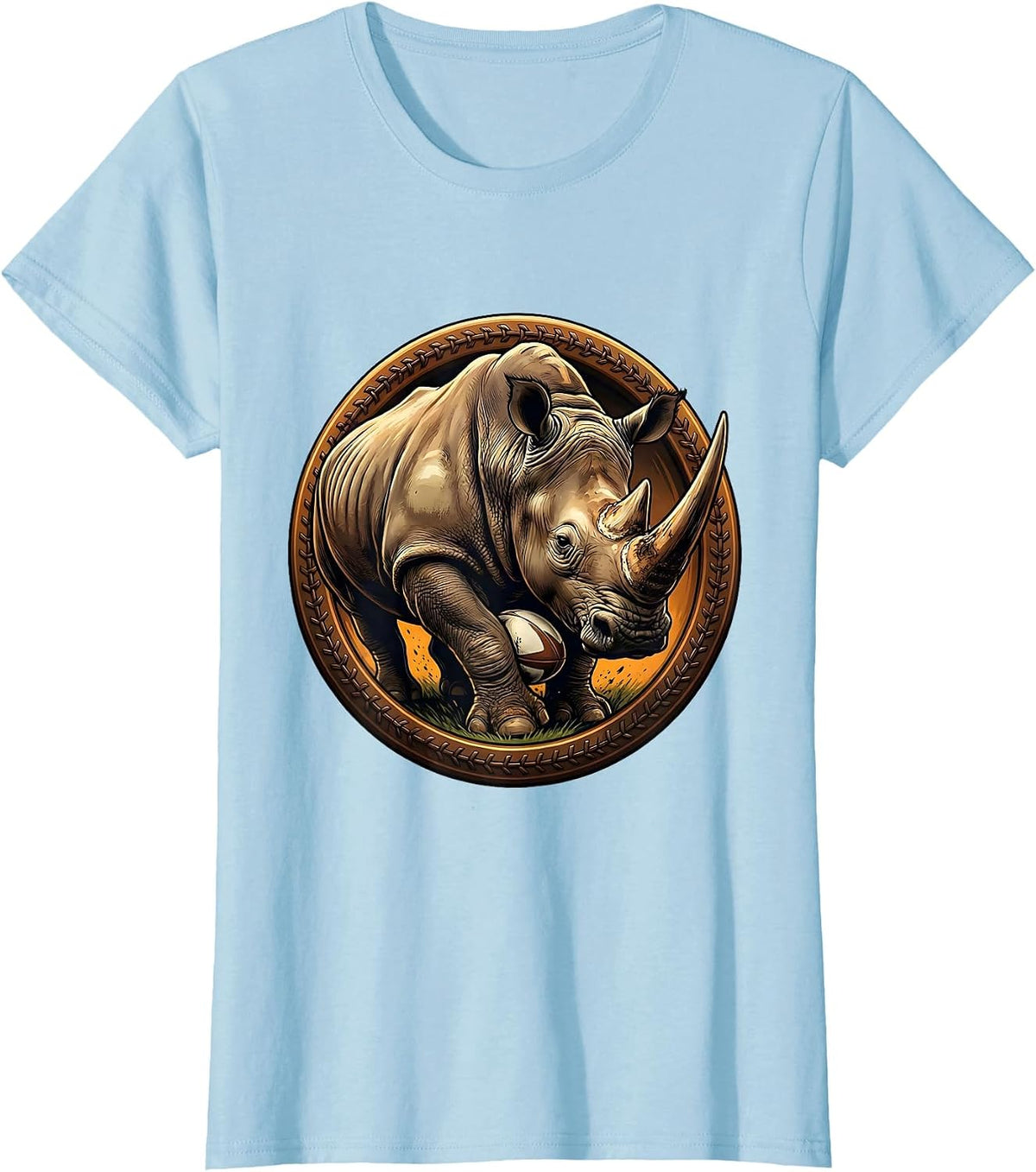 Rampaging Rhino Rugby Ball Graphic T-Shirt - Baby Blue