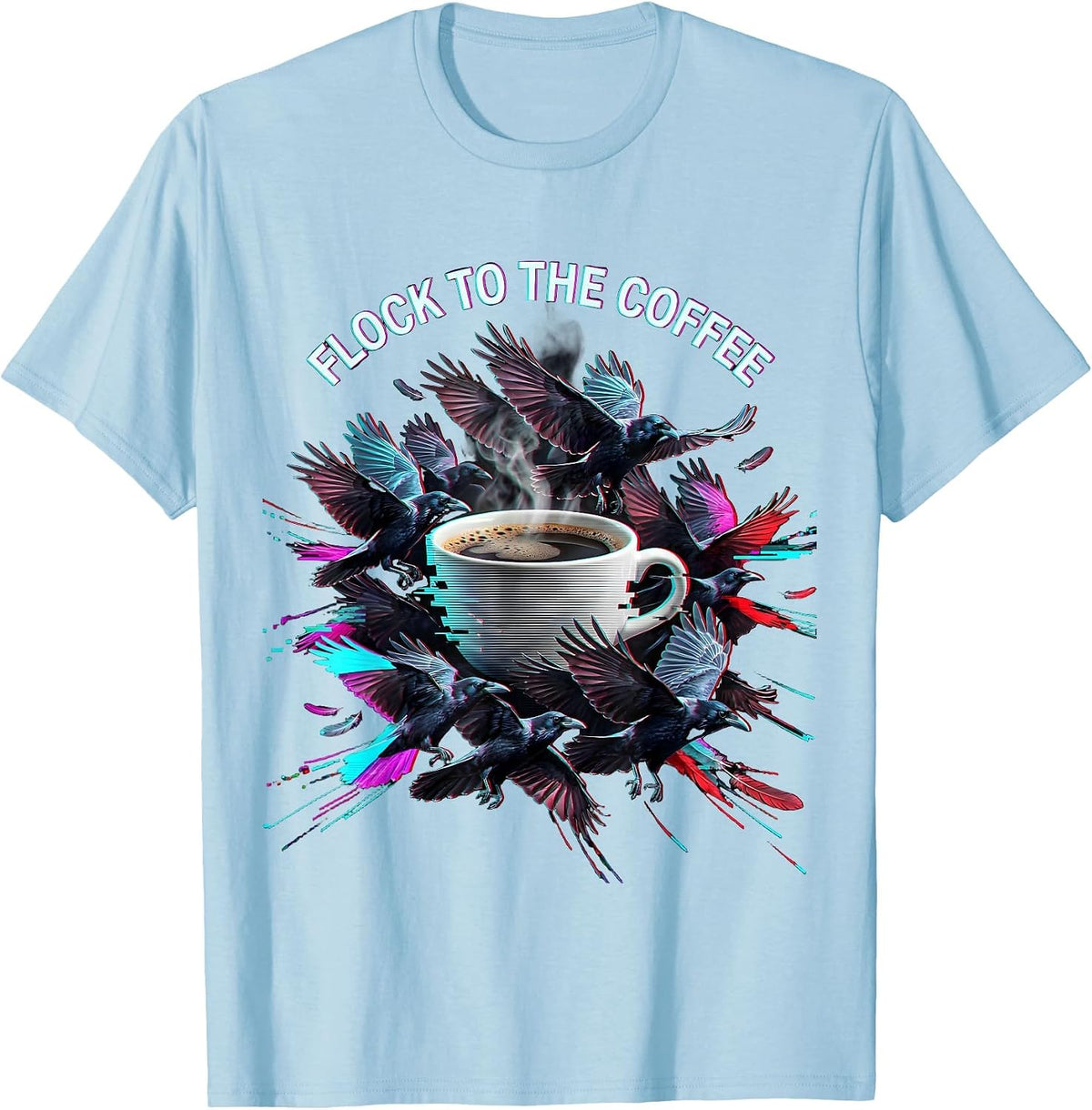 Men's Flock to the Coffee Crow Caffeine Design T-Shirt - Baby Blue