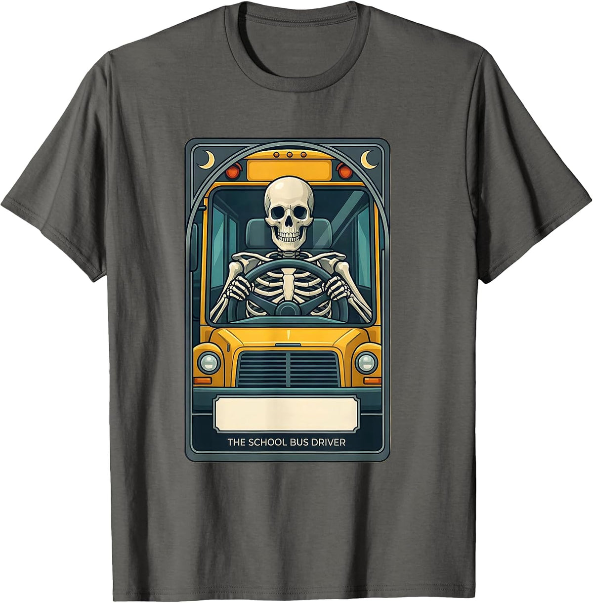 The School Bus Driver Skeleton Tarot Card Vintage Halloween T-Shirt - Asphalt Grey