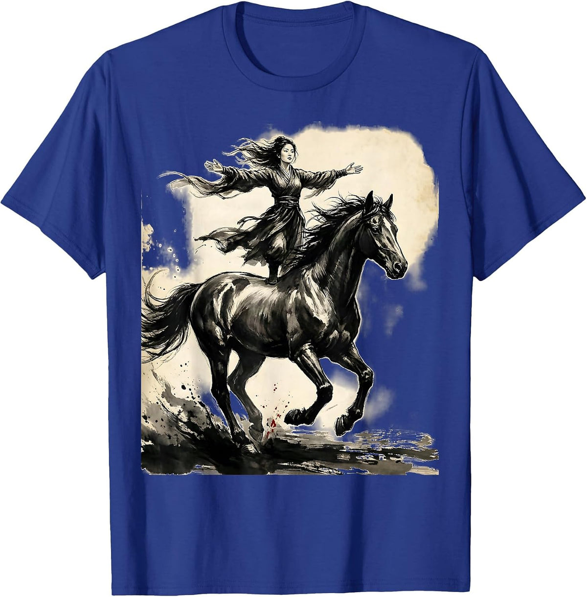 Girl Standing on Horse Back Equestrian Art T-Shirt - Royal Blue