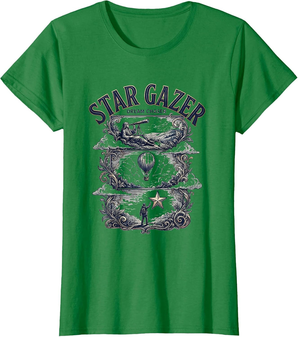 Women's Star Gazer Dream Chaser Celestial Design T-Shirt - Kelly Green