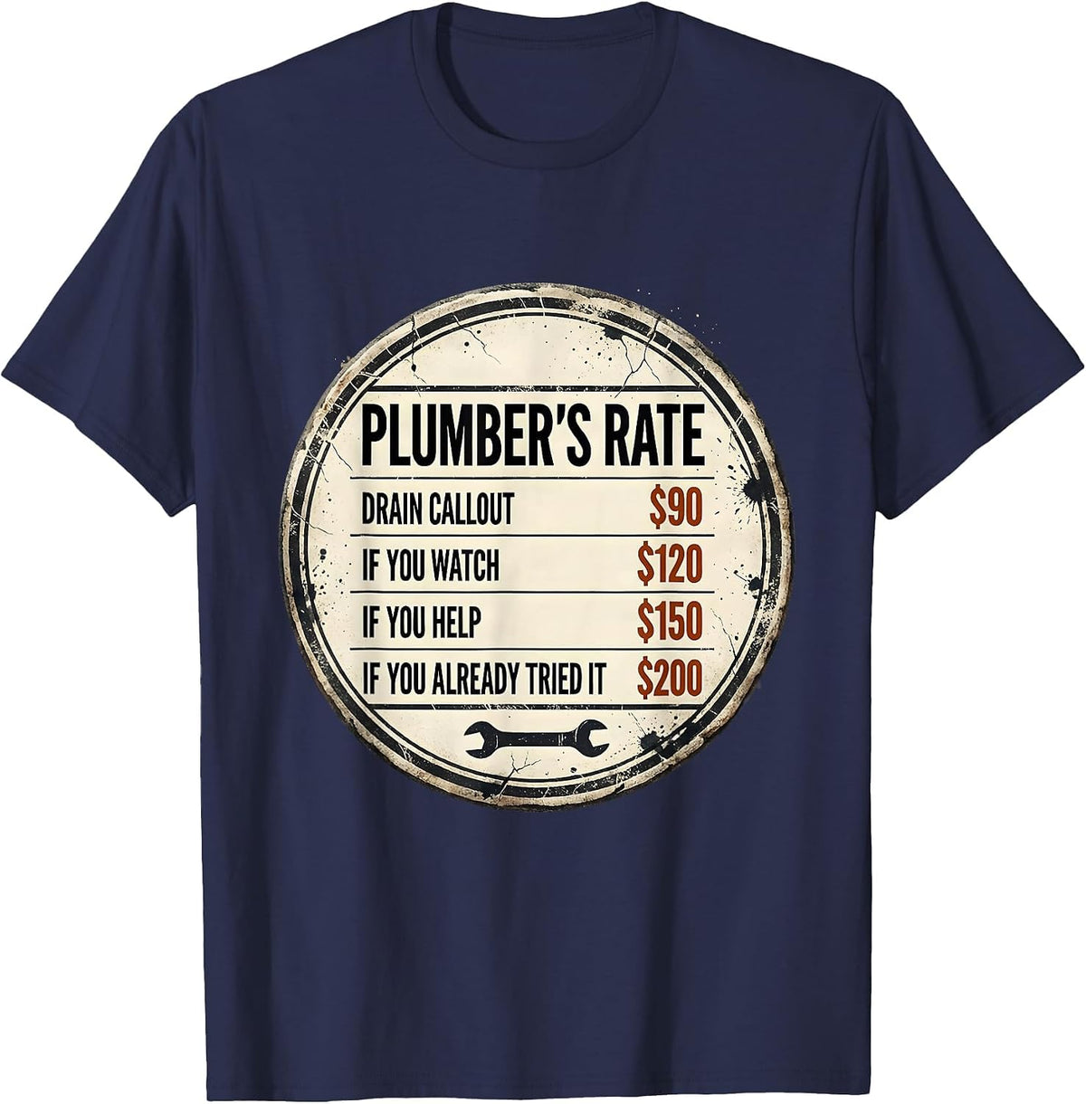 Men's Plumber's Rate Funny Plumbing Trade Humor T-Shirt - Navy Blue