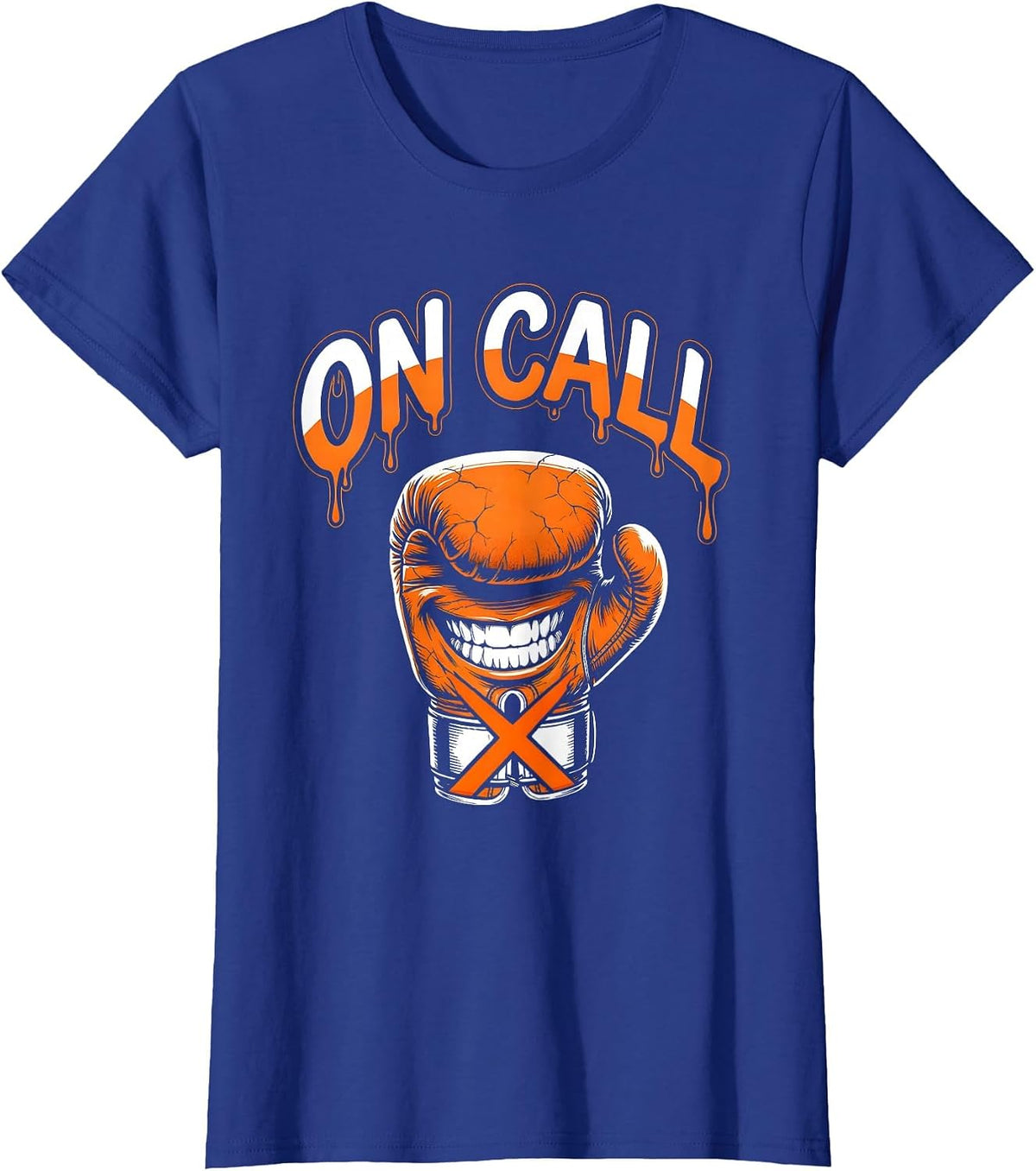 Women's ON CALL Bold Graphic Tee Grinning Boxing Glove Mascot T-Shirt - Royal Blue