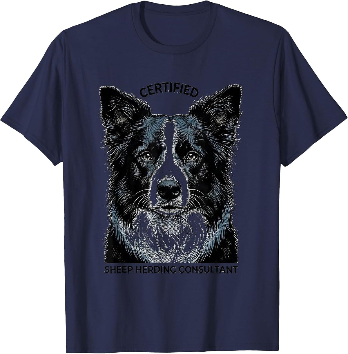 Men's Certified Sheep Herding Consultant Funny Dog Owner Meme T-Shirt - Navy Blue