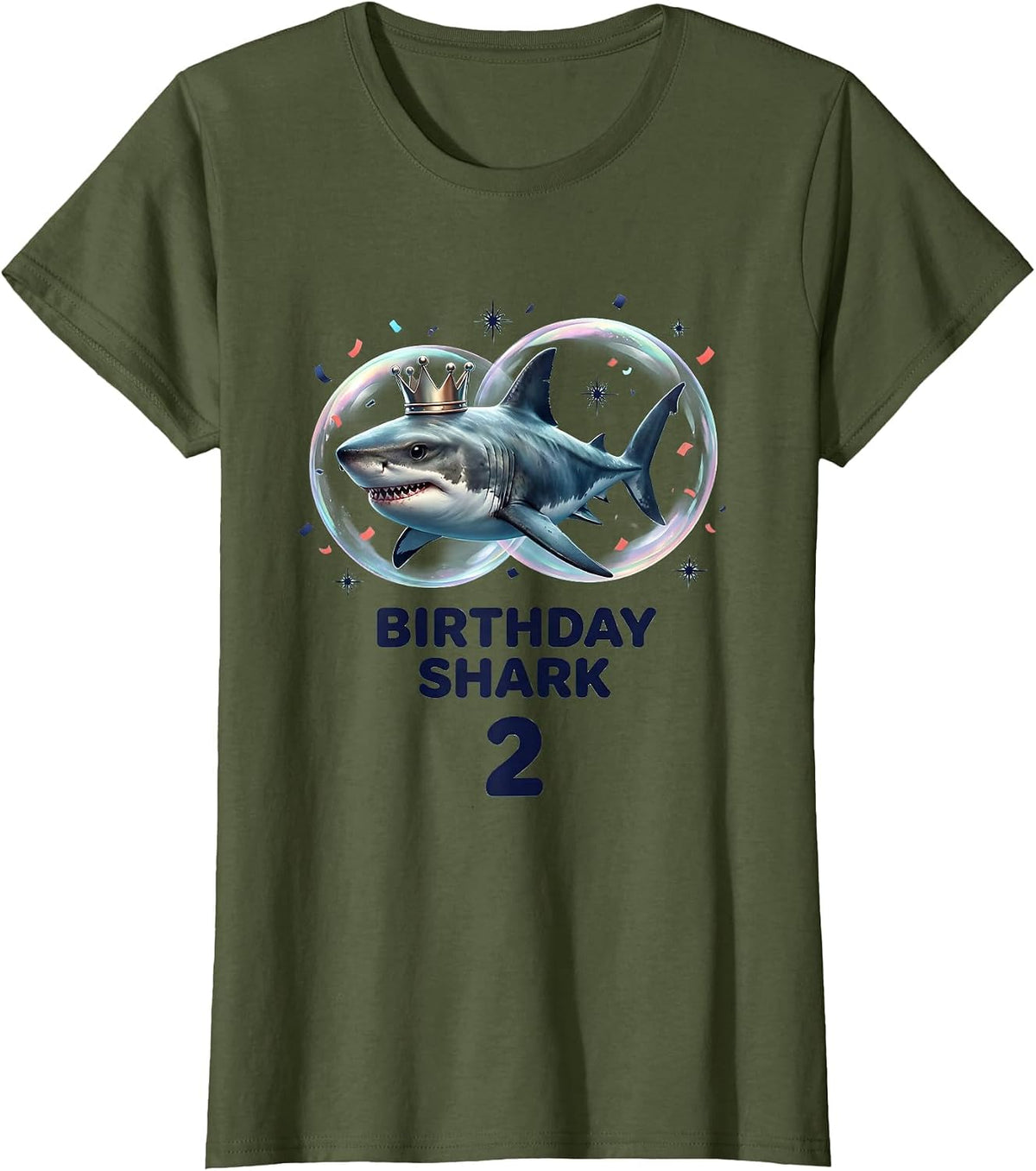 Women's Birthday Shark 2 Playful Toddler Party Matching Whale Family T-Shirt - Olive Green