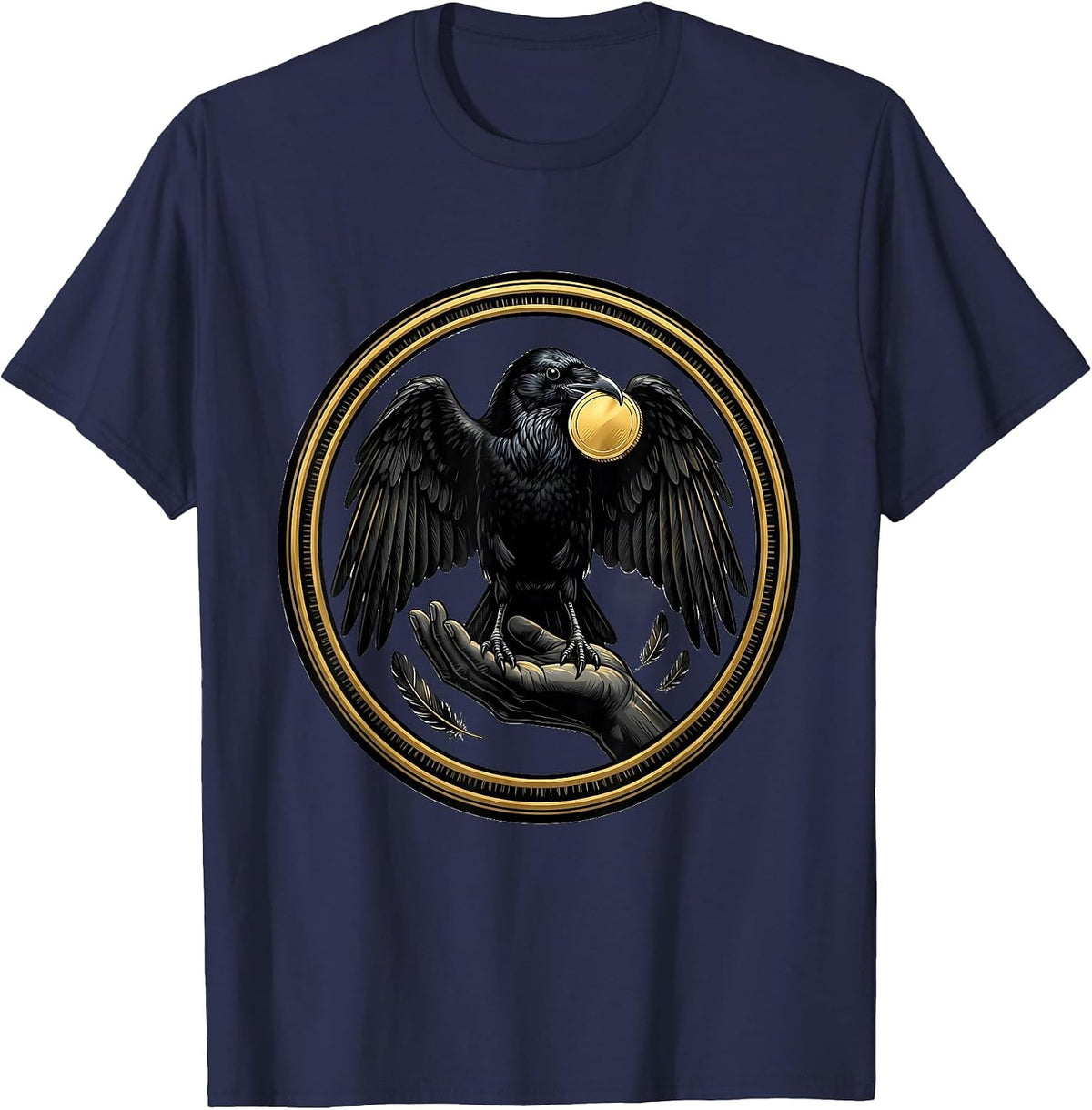 Men's Crow Stealing Gold Coin Illustration T-Shirt - Navy Blue