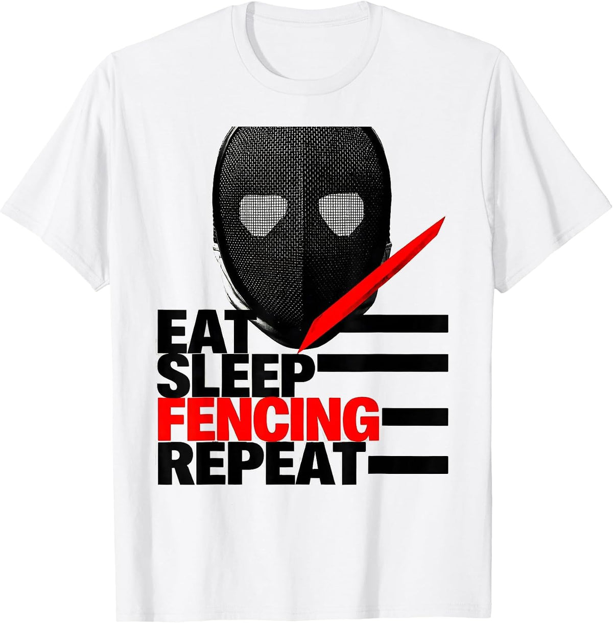 Men's EAT SLEEP FENCING REPEAT Brutalist Graphic Sport Fan Humor T-Shirt - White